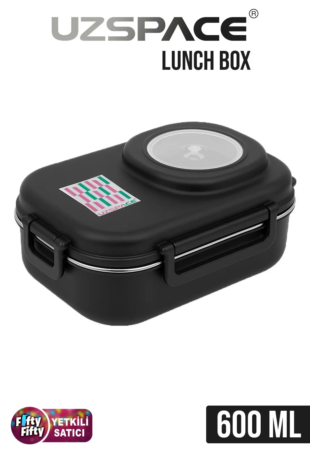 Uzspace 600 ML Çorba Kaseli-Çelik Kaşık Çatallı Paslanmaz Çelik Bento Lunch Box Yeni Nesil Sefer Tası-FFLBOX8021600 - Siyah