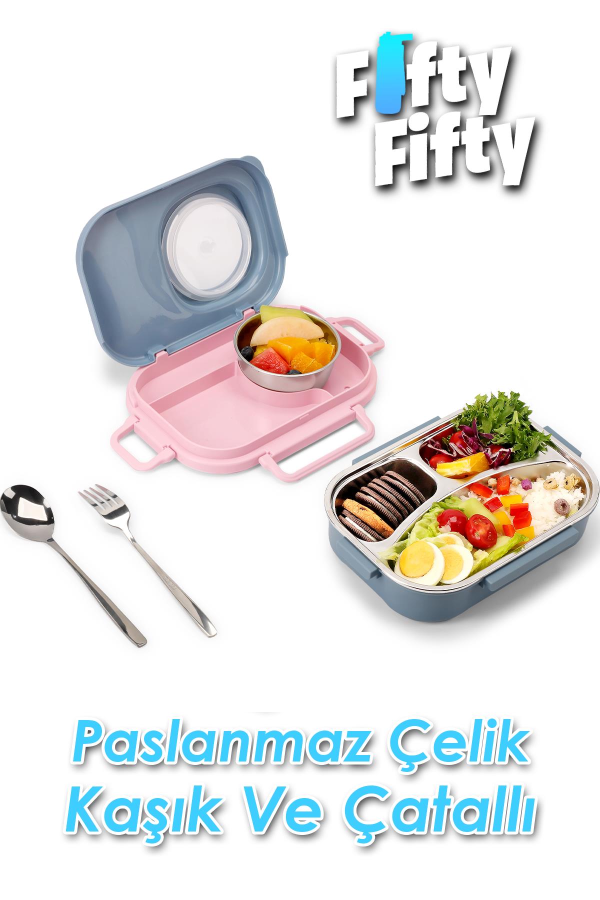 Uzspace 600 ML Çorba Kaseli-Çelik Kaşık Çatallı Paslanmaz Çelik Bento Lunch Box Yeni Nesil Sefer Tası-FFLBOX8021600