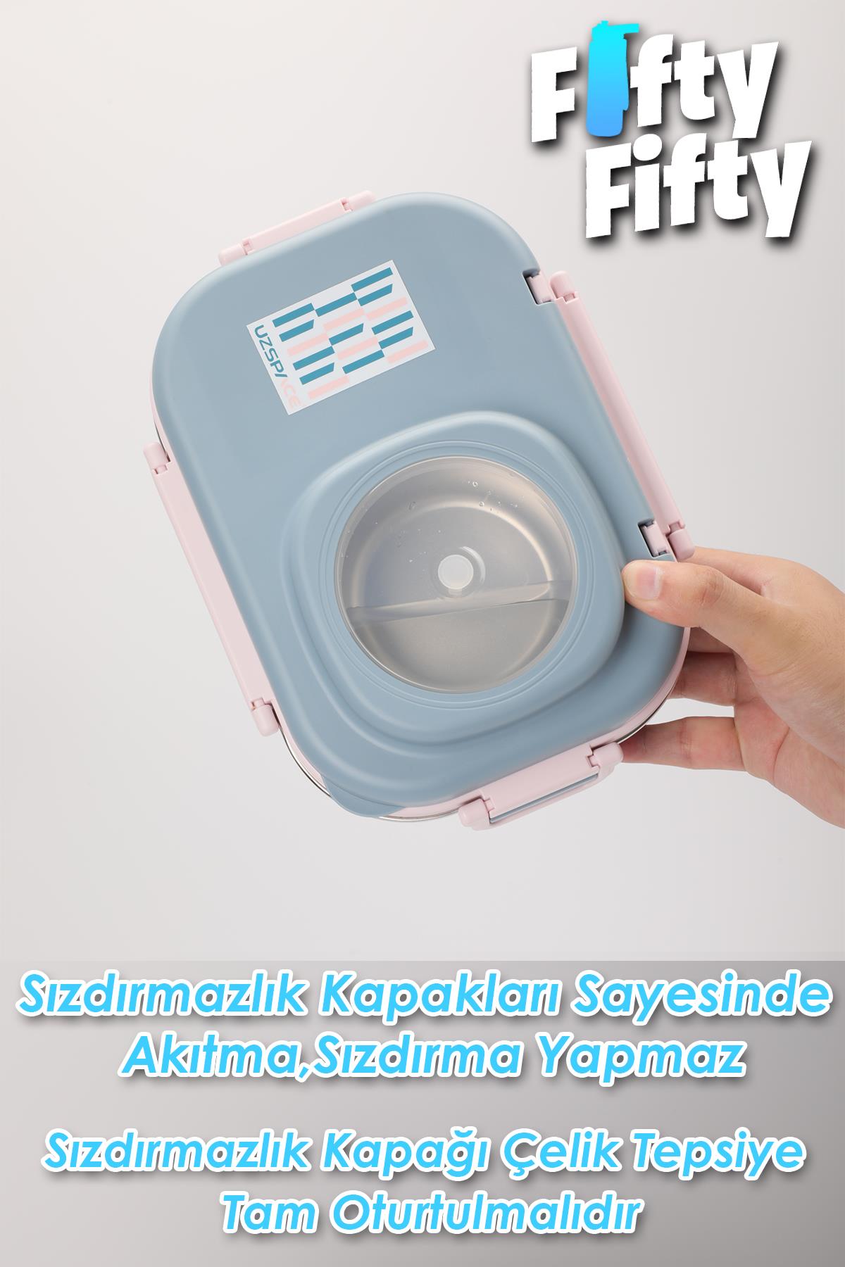 Uzspace 600 ML Çorba Kaseli-Çelik Kaşık Çatallı Paslanmaz Çelik Bento Lunch Box Yeni Nesil Sefer Tası-FFLBOX8021600