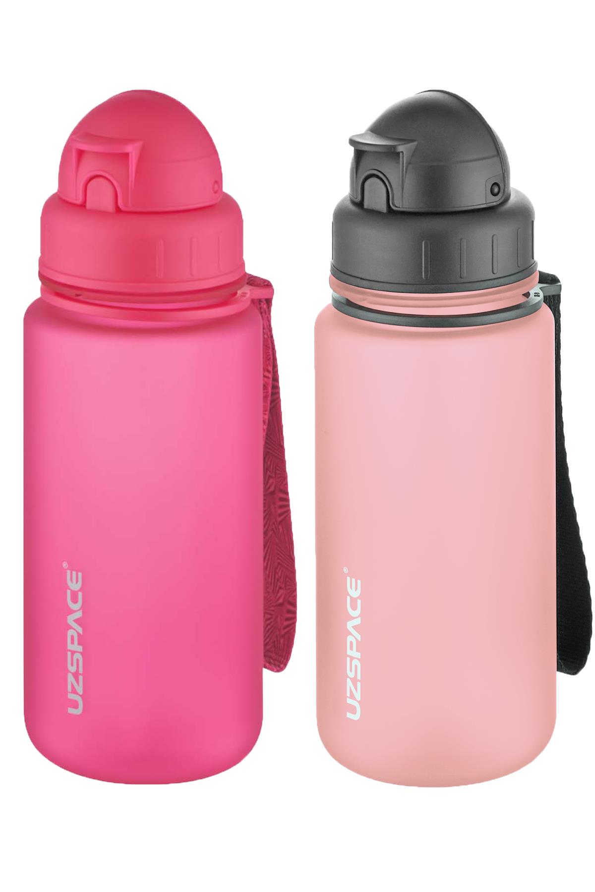 Uzspace 2'li Pipetli Tritan Matara Seti 400 ml FiftyFifty - Pembe-Pudra