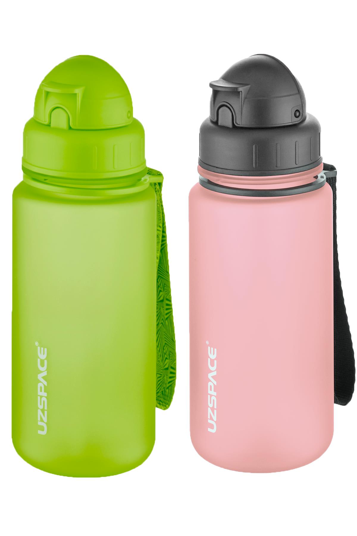 Uzspace 2'li Pipetli Tritan Matara Seti 400 ml FiftyFifty - Yeşil-Pudra