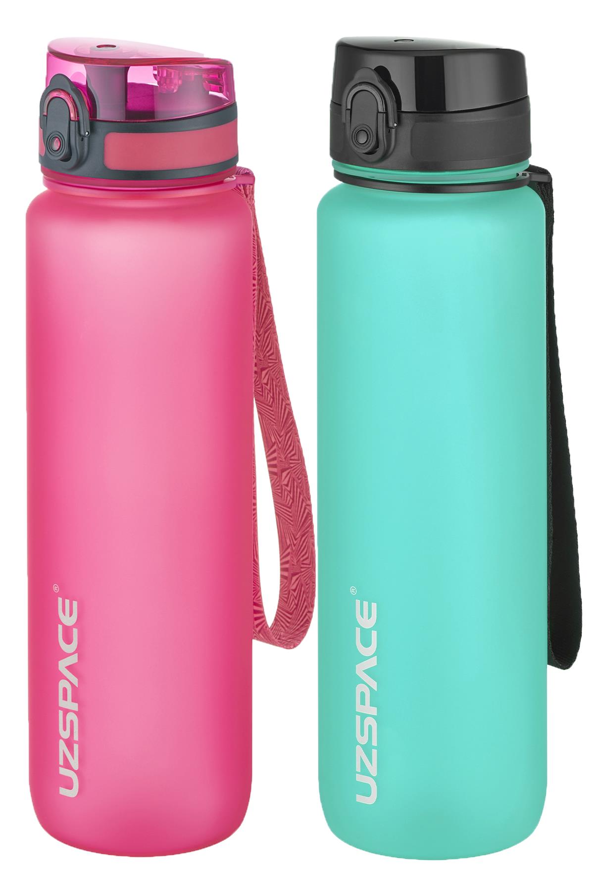 Uzspace 2'li Tritan Matara Seti 1000 ml Büyük Boy 14 Farklı Renk Seçeneği FiftyFifty - Pembe-BuzMavisi