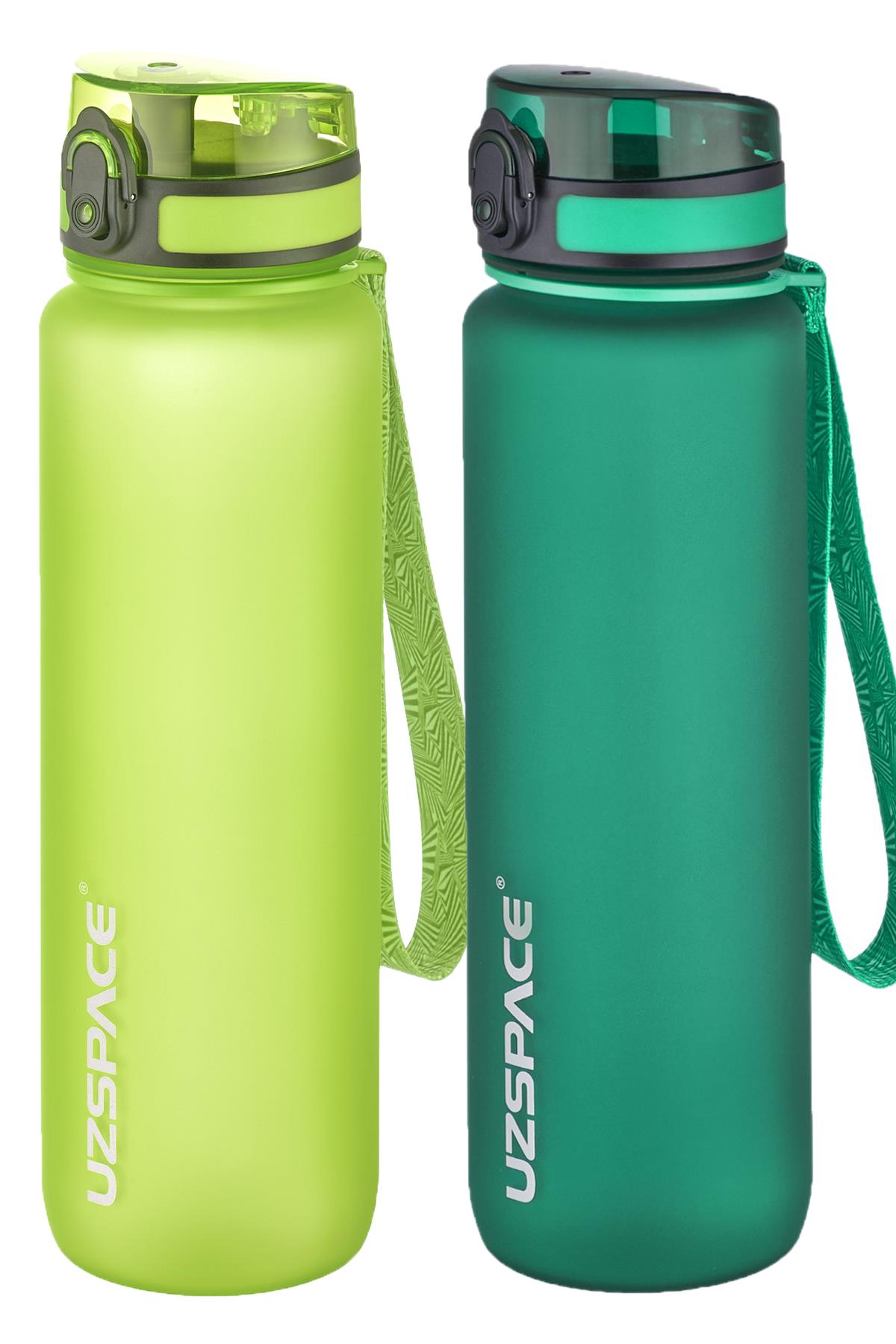 Uzspace 2'li Tritan Matara Seti 1000 ml Büyük Boy 14 Farklı Renk Seçeneği FiftyFifty - Yeşil-KoyuYeşil