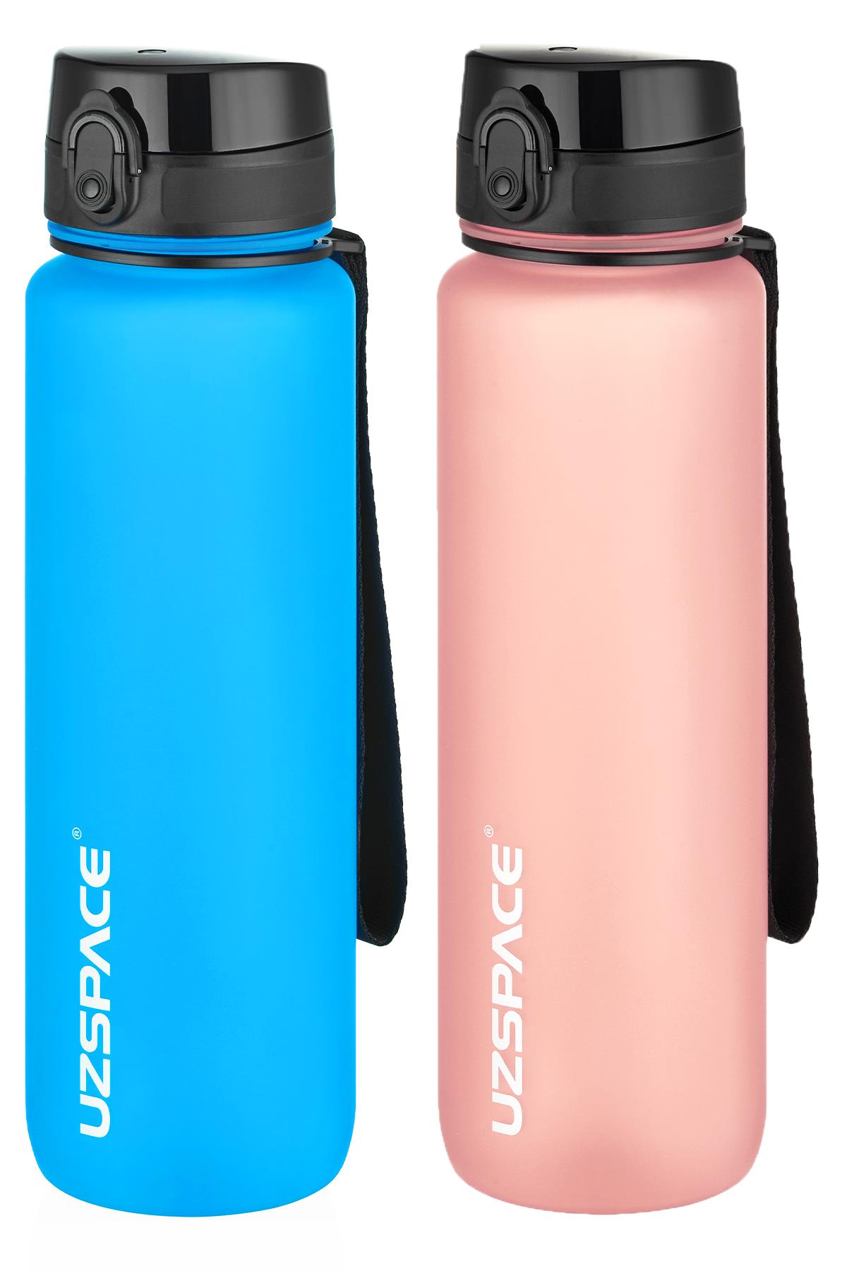 Uzspace 2'li Tritan Matara Seti 1000 ml Büyük Boy 14 Farklı Renk Seçeneği FiftyFifty - Turkuaz-Pudra