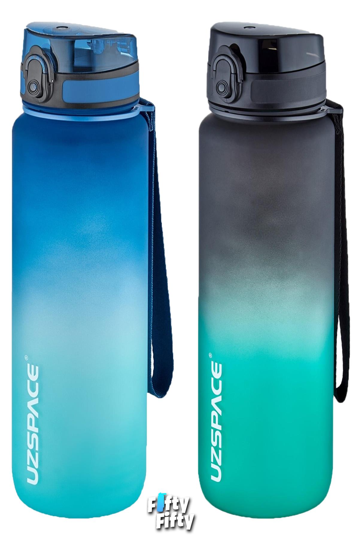 Uzspace 2`li Tritan Matara Seti 1000ml BÜYÜK BOY Çift Renk Softtouch FF Collection Tritan Su Matarası