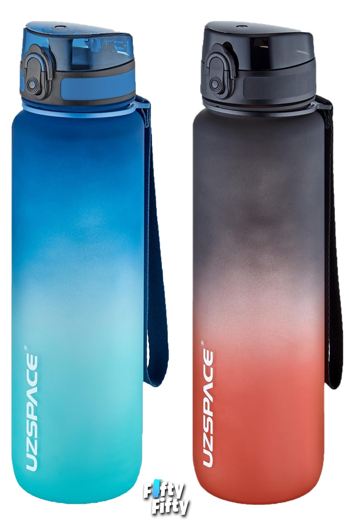 Uzspace 2`li Tritan Matara Seti 1000ml BÜYÜK BOY Çift Renk Softtouch FF Collection Tritan Su Matarası
