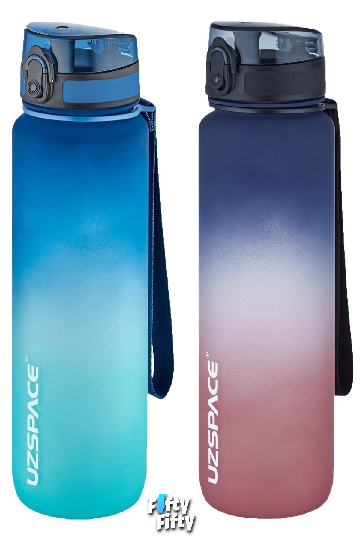 Uzspace 2`li Tritan Matara Seti 1000ml BÜYÜK BOY Çift Renk Softtouch FF Collection Tritan Su Matarası
