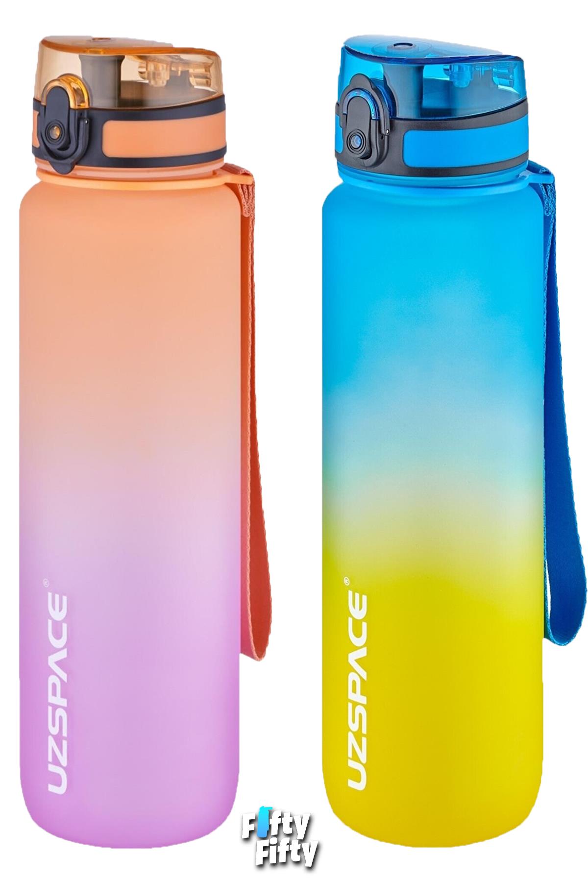 Uzspace 2`li Tritan Matara Seti 1000ml BÜYÜK BOY Çift Renk Softtouch FF Collection Tritan Su Matarası