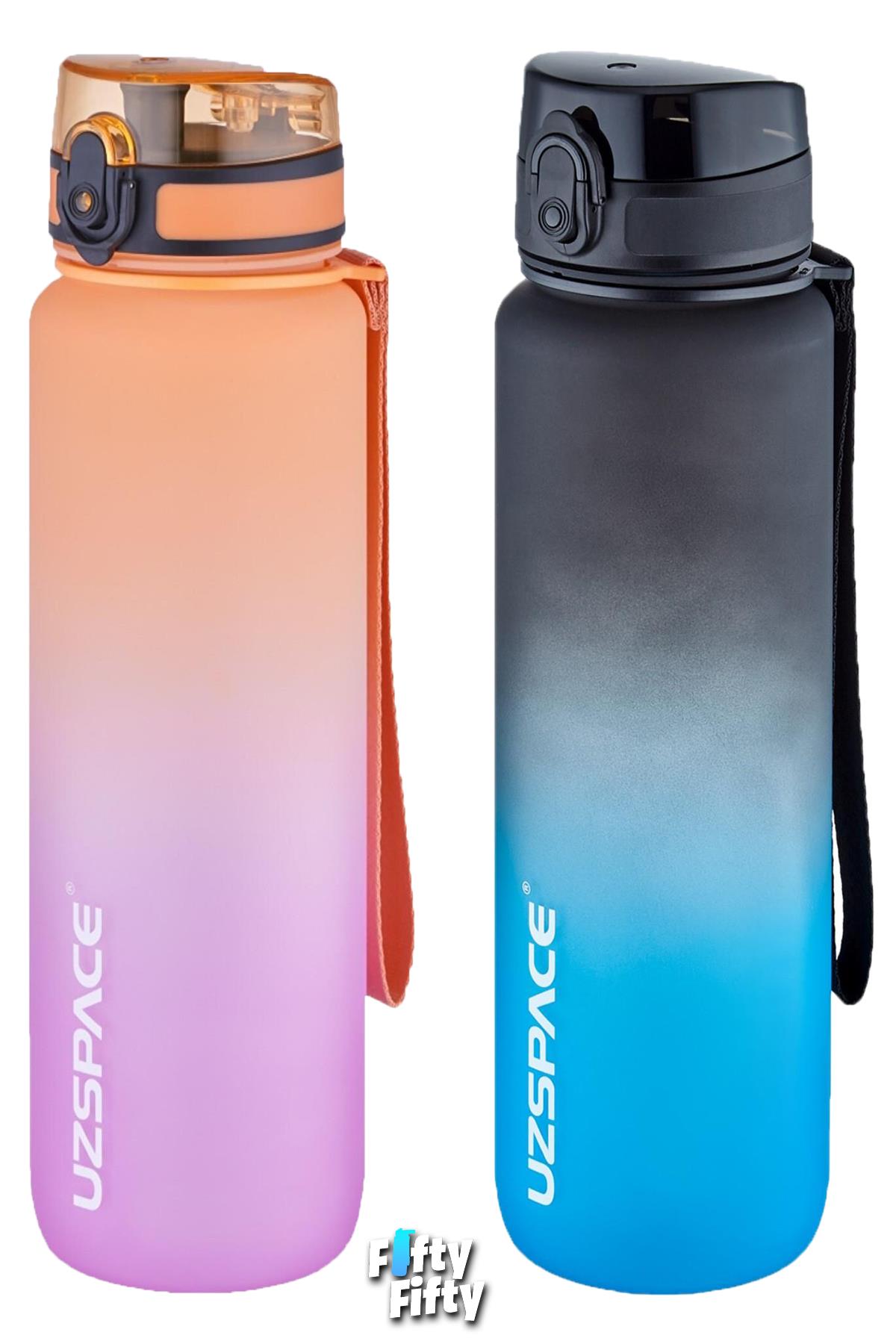 Uzspace 2`li Tritan Matara Seti 1000ml BÜYÜK BOY Çift Renk Softtouch FF Collection Tritan Su Matarası