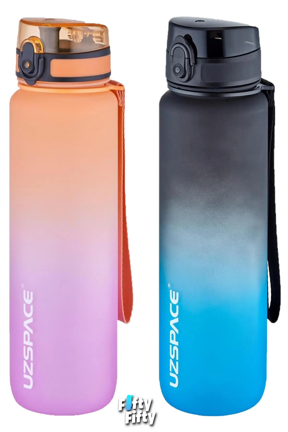 Uzspace 2`li Tritan Matara Seti 1000ml BÜYÜK BOY Çift Renk Softtouch FF Collection Tritan Su Matarası