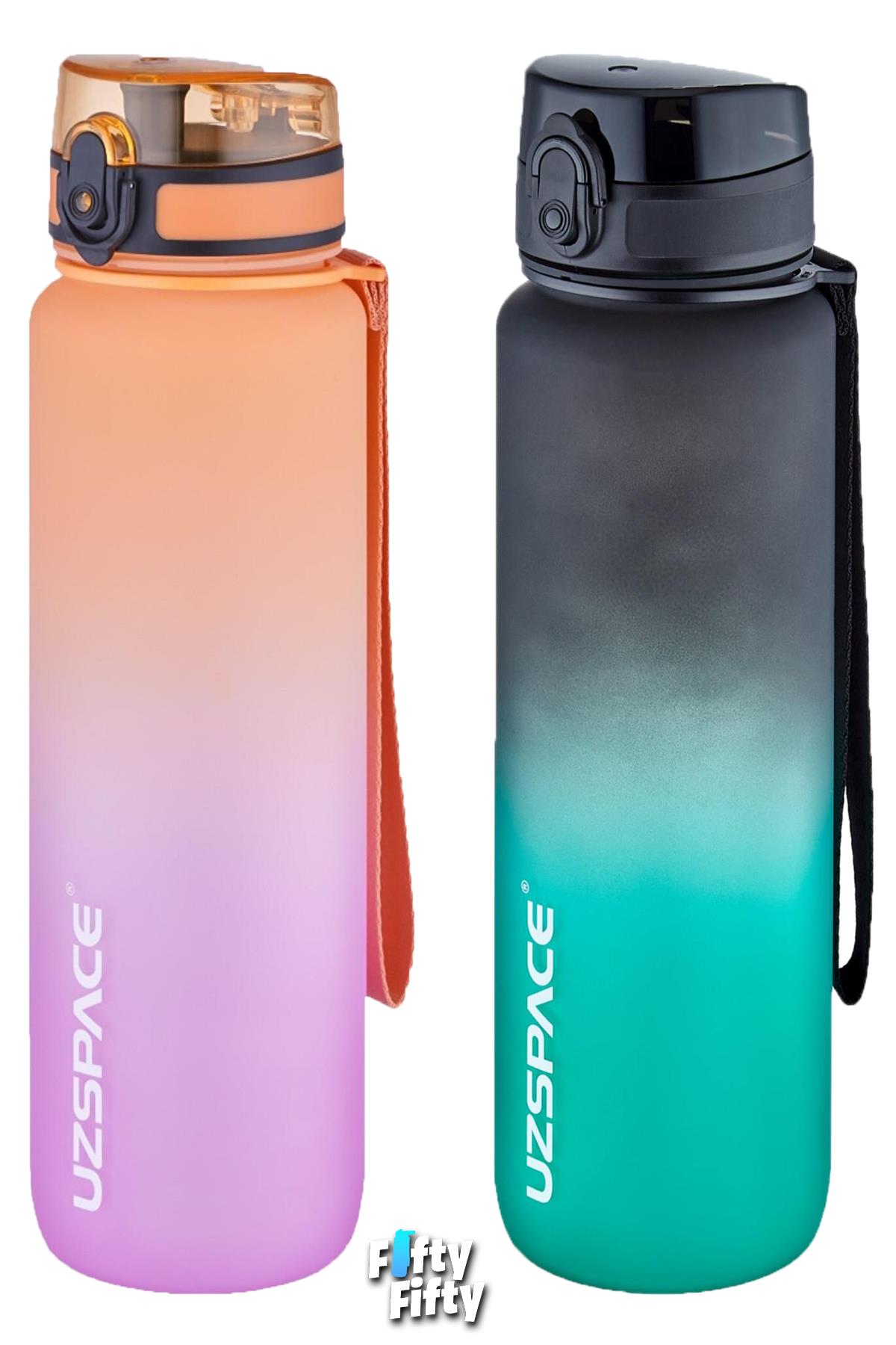 Uzspace 2`li Tritan Matara Seti 1000ml BÜYÜK BOY Çift Renk Softtouch FF Collection Tritan Su Matarası
