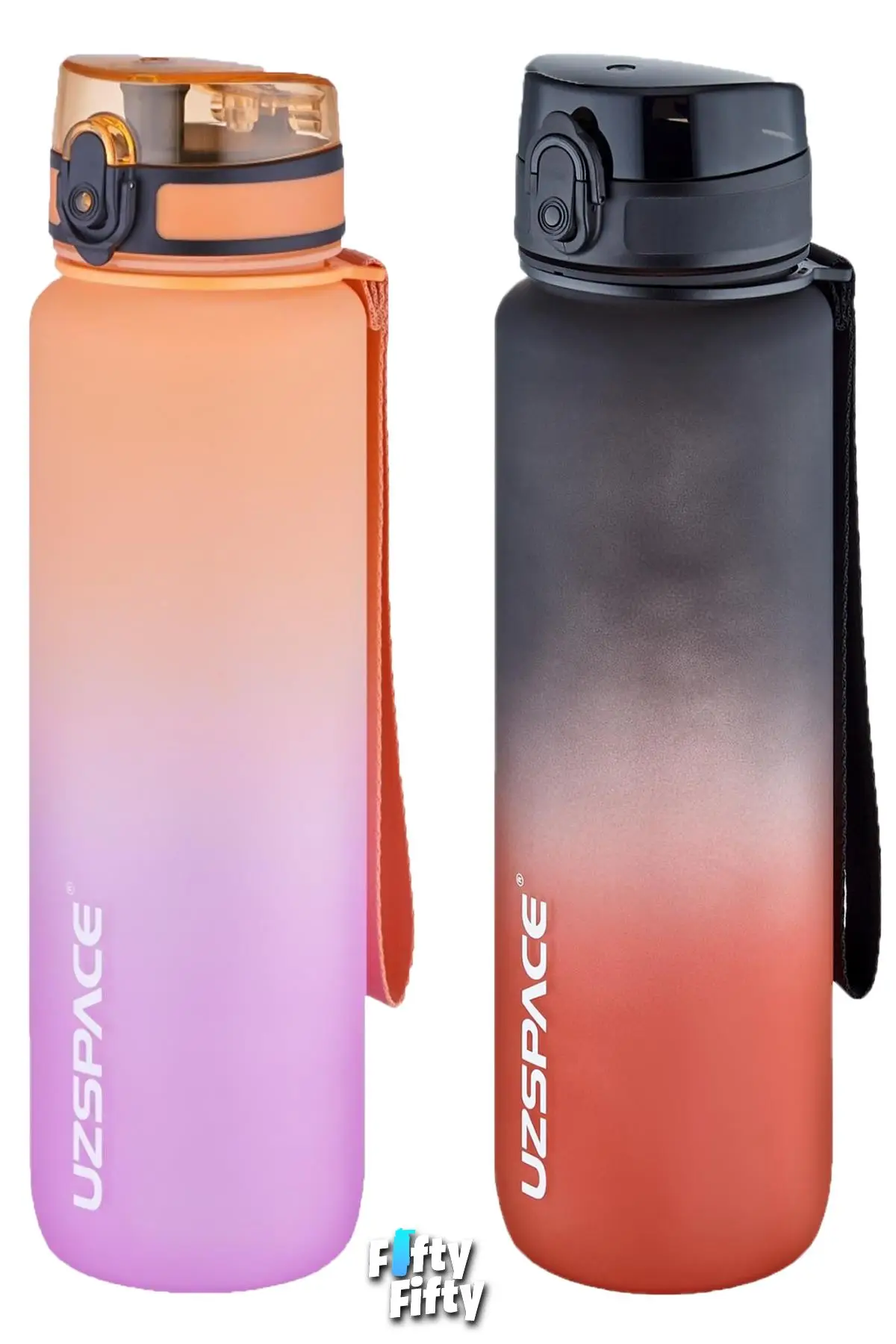 Uzspace 2`li Tritan Matara Seti 1000ml BÜYÜK BOY Çift Renk Softtouch FF Collection Tritan Su Matarası