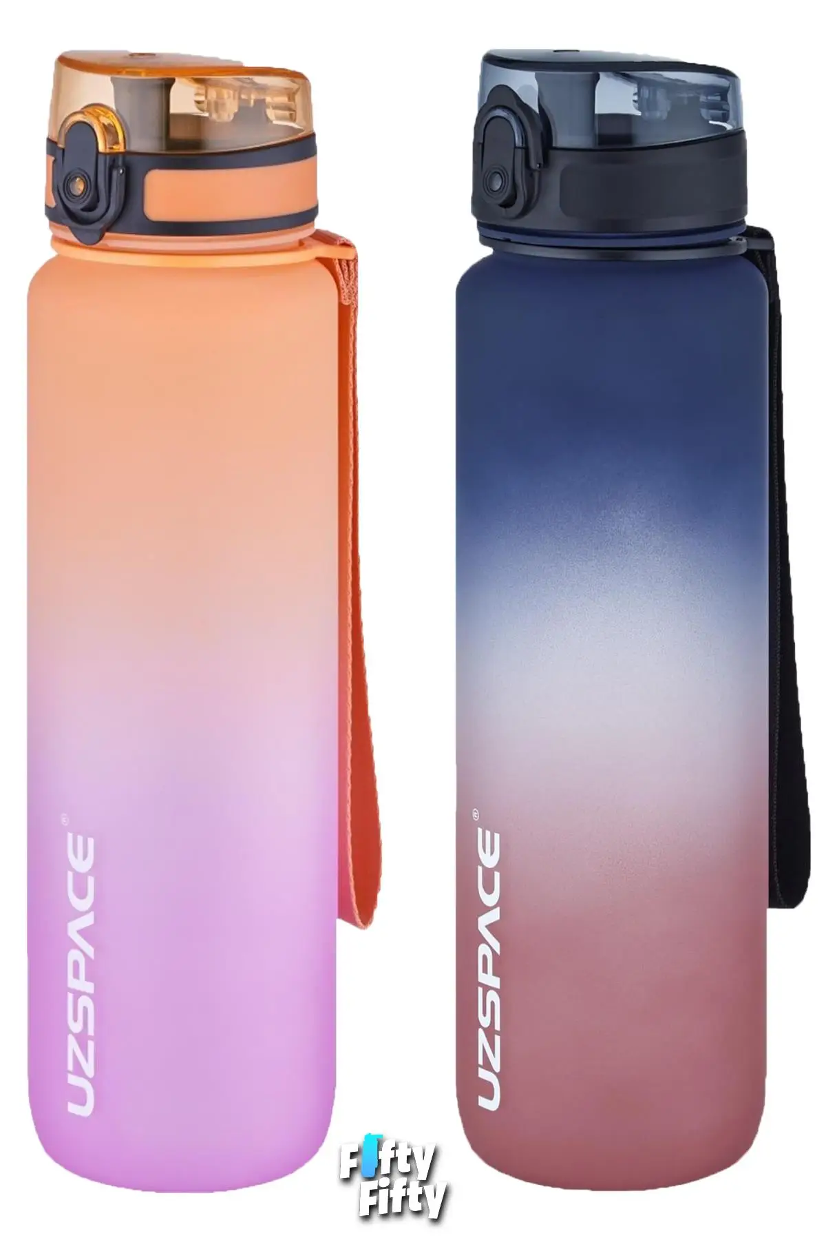 Uzspace 2`li Tritan Matara Seti 1000ml BÜYÜK BOY Çift Renk Softtouch FF Collection Tritan Su Matarası