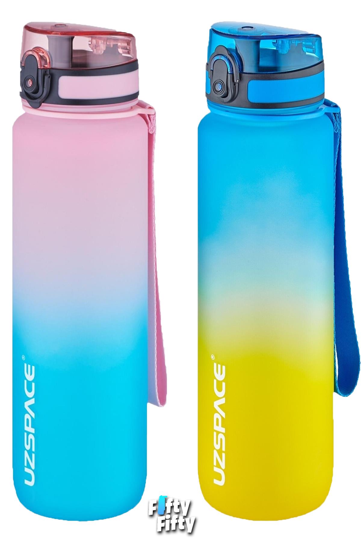 Uzspace 2`li Tritan Matara Seti 1000ml BÜYÜK BOY Çift Renk Softtouch FF Collection Tritan Su Matarası