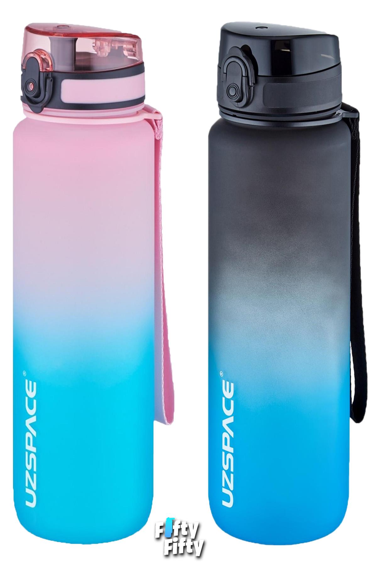 Uzspace 2`li Tritan Matara Seti 1000ml BÜYÜK BOY Çift Renk Softtouch FF Collection Tritan Su Matarası