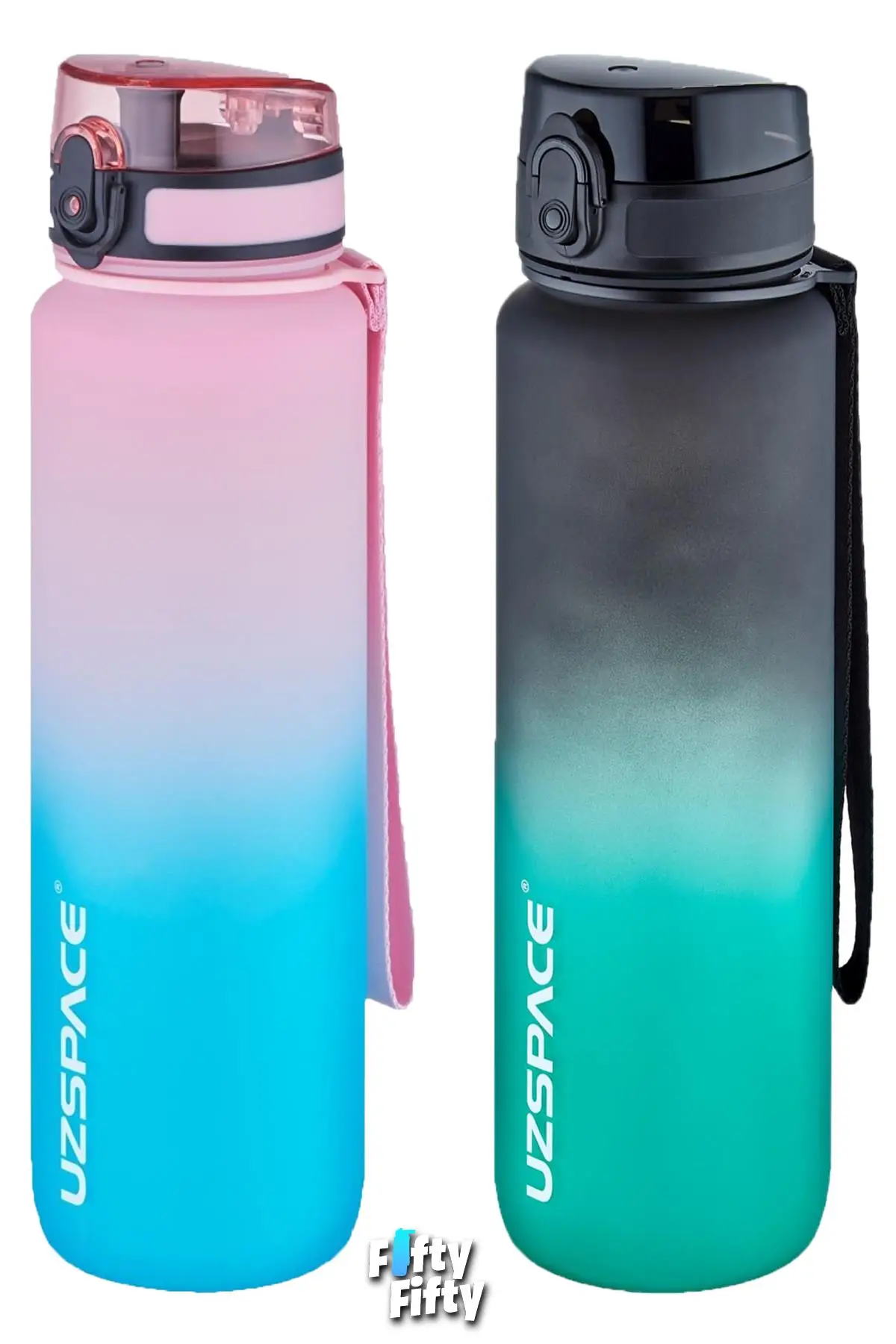 Uzspace 2`li Tritan Matara Seti 1000ml BÜYÜK BOY Çift Renk Softtouch FF Collection Tritan Su Matarası