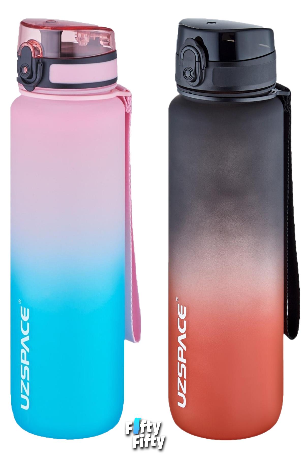 Uzspace 2`li Tritan Matara Seti 1000ml BÜYÜK BOY Çift Renk Softtouch FF Collection Tritan Su Matarası