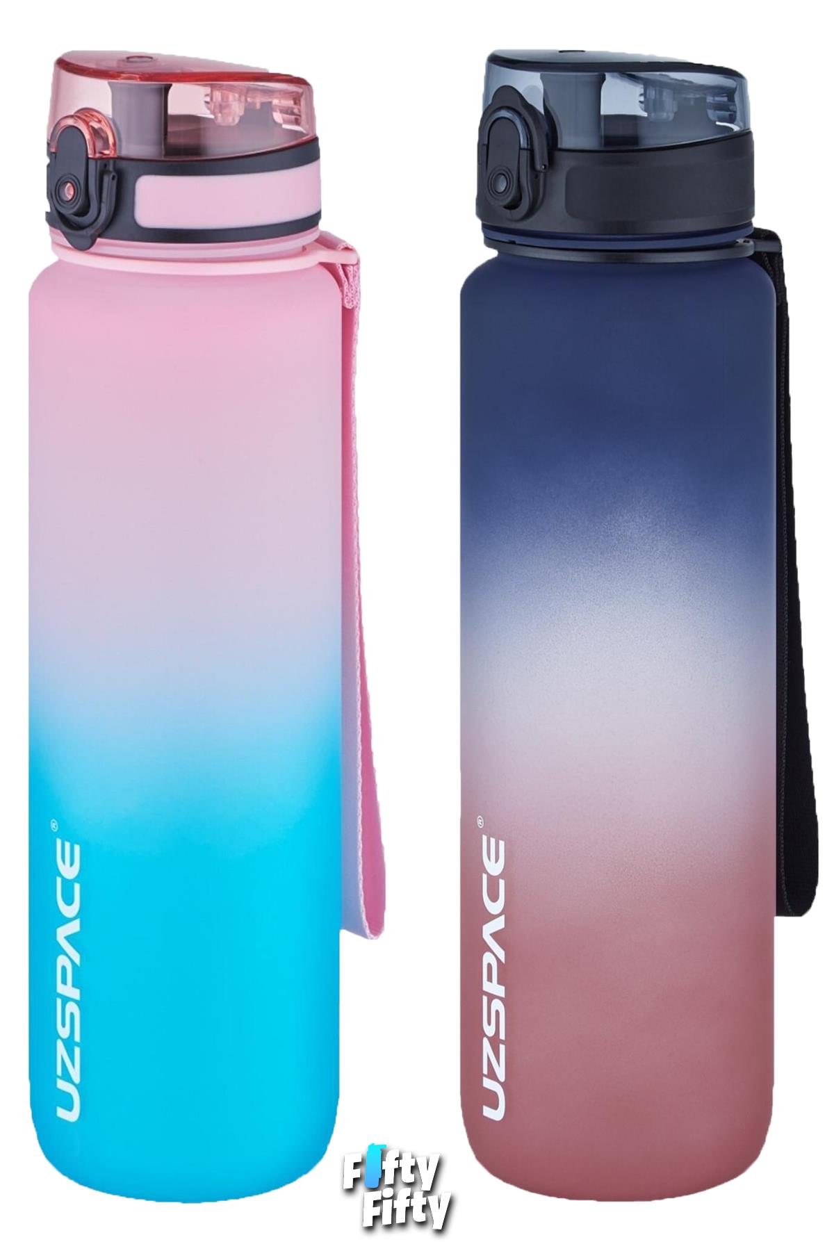 Uzspace 2`li Tritan Matara Seti 1000ml BÜYÜK BOY Çift Renk Softtouch FF Collection Tritan Su Matarası