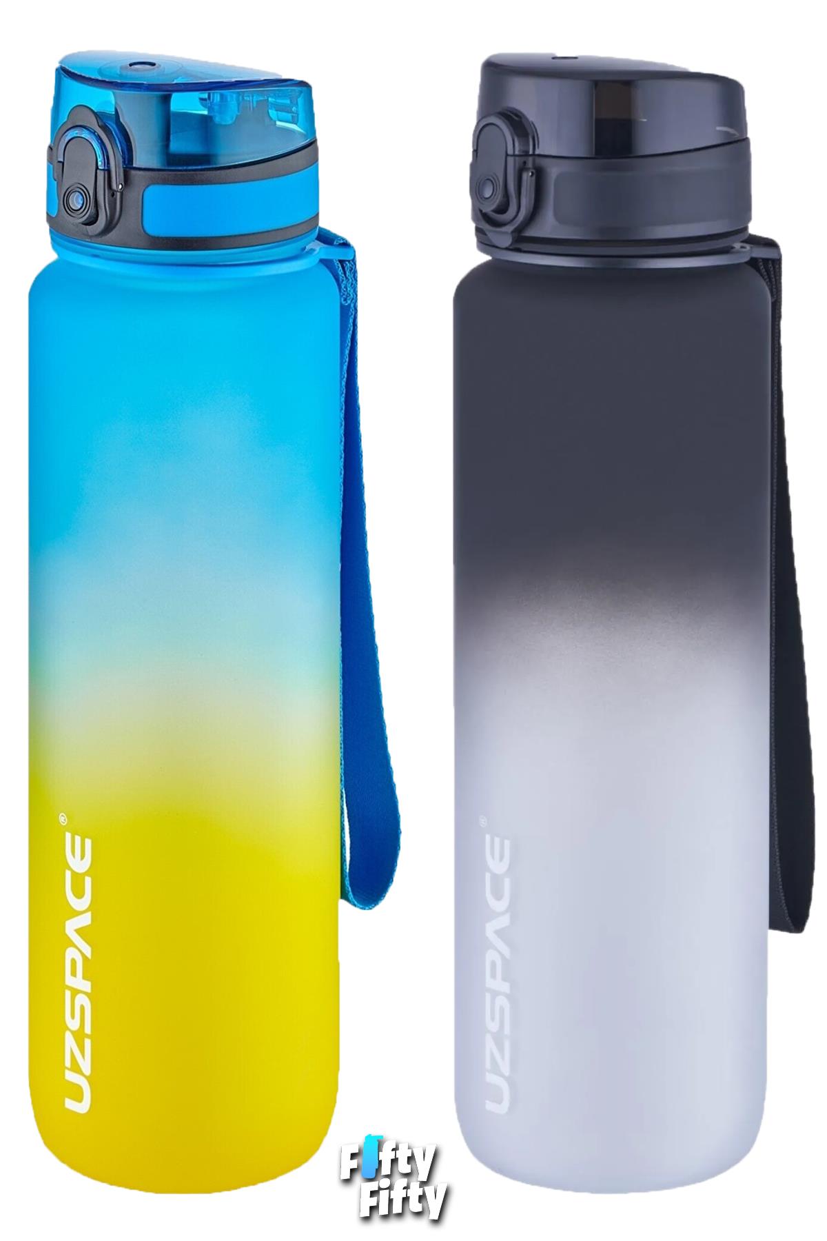 Uzspace 2`li Tritan Matara Seti 1000ml BÜYÜK BOY Çift Renk Softtouch FF Collection Tritan Su Matarası