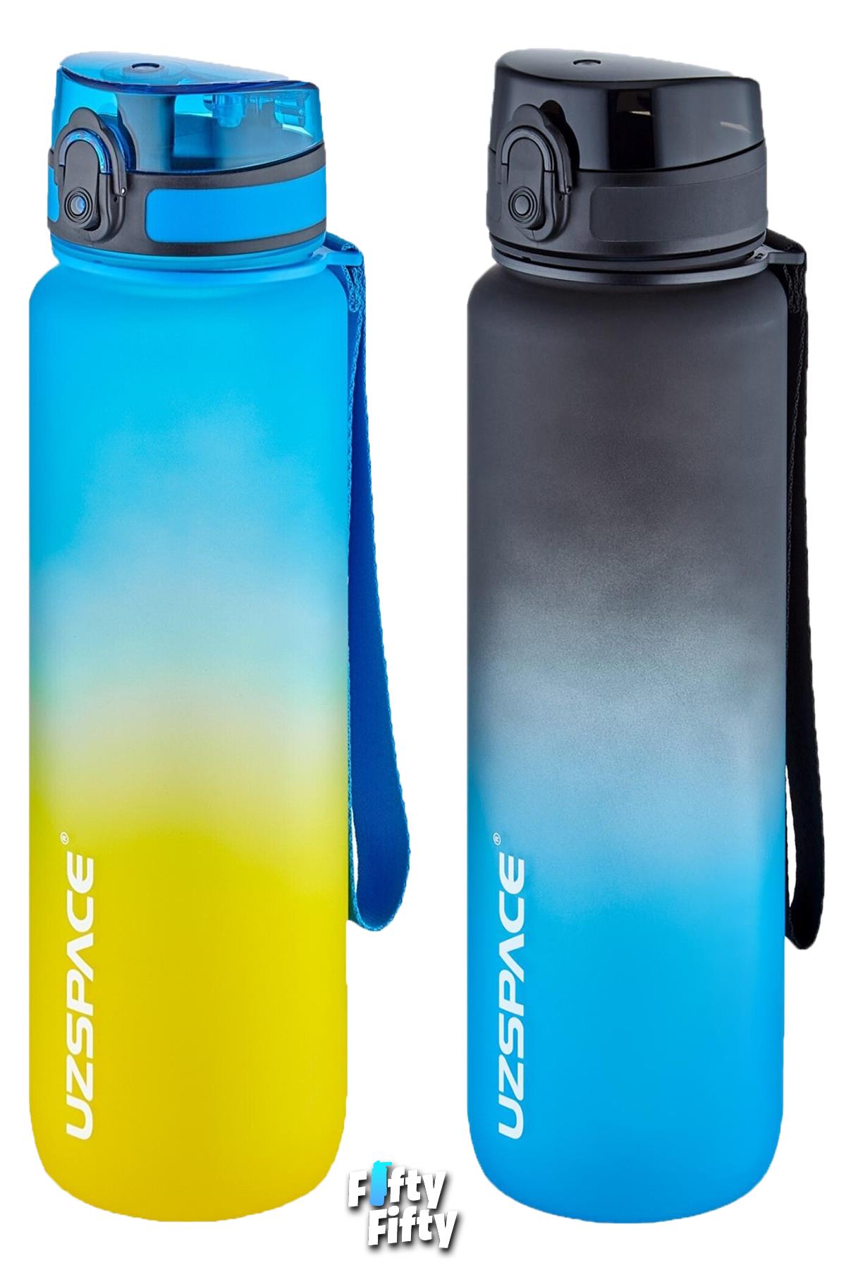 Uzspace 2`li Tritan Matara Seti 1000ml BÜYÜK BOY Çift Renk Softtouch FF Collection Tritan Su Matarası