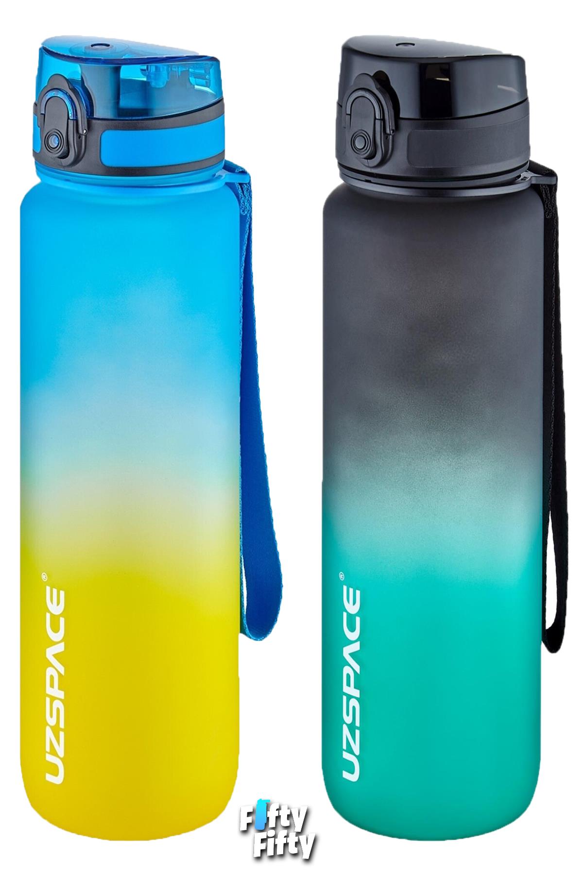 Uzspace 2`li Tritan Matara Seti 1000ml BÜYÜK BOY Çift Renk Softtouch FF Collection Tritan Su Matarası