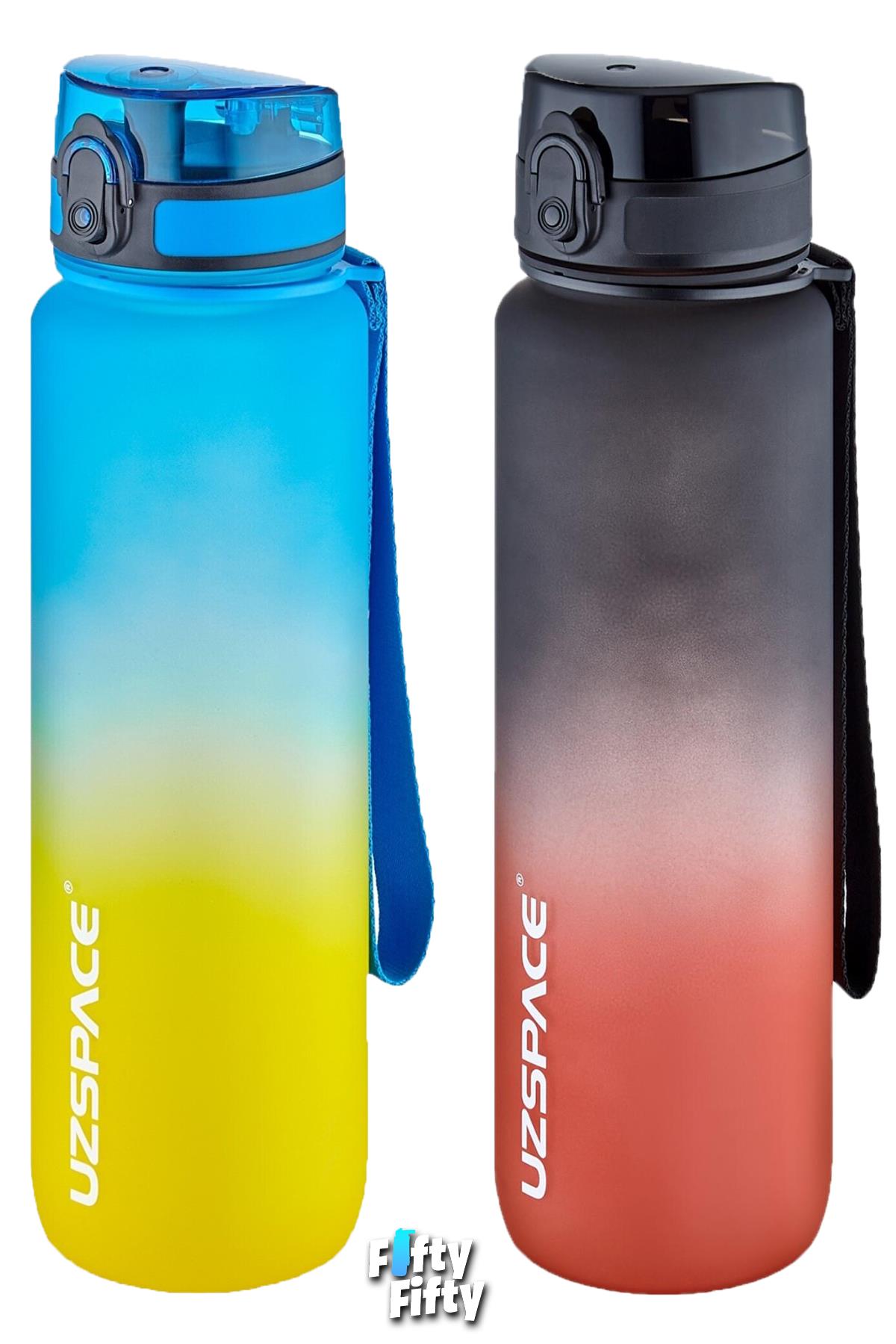 Uzspace 2`li Tritan Matara Seti 1000ml BÜYÜK BOY Çift Renk Softtouch FF Collection Tritan Su Matarası