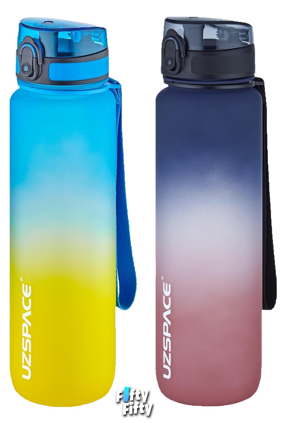 Uzspace 2`li Tritan Matara Seti 1000ml BÜYÜK BOY Çift Renk Softtouch FF Collection Tritan Su Matarası
