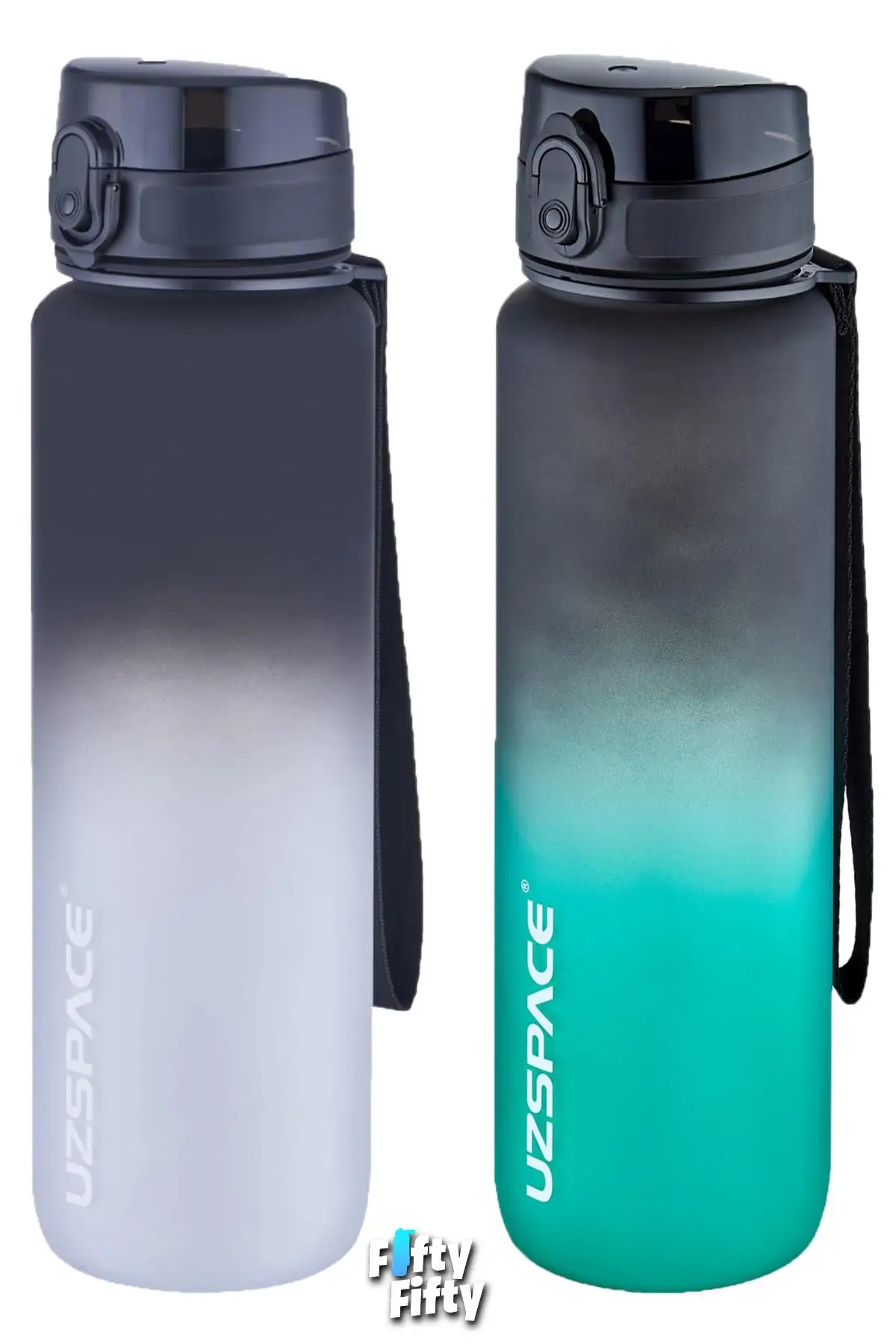 Uzspace 2`li Tritan Matara Seti 1000ml BÜYÜK BOY Çift Renk Softtouch FF Collection Tritan Su Matarası