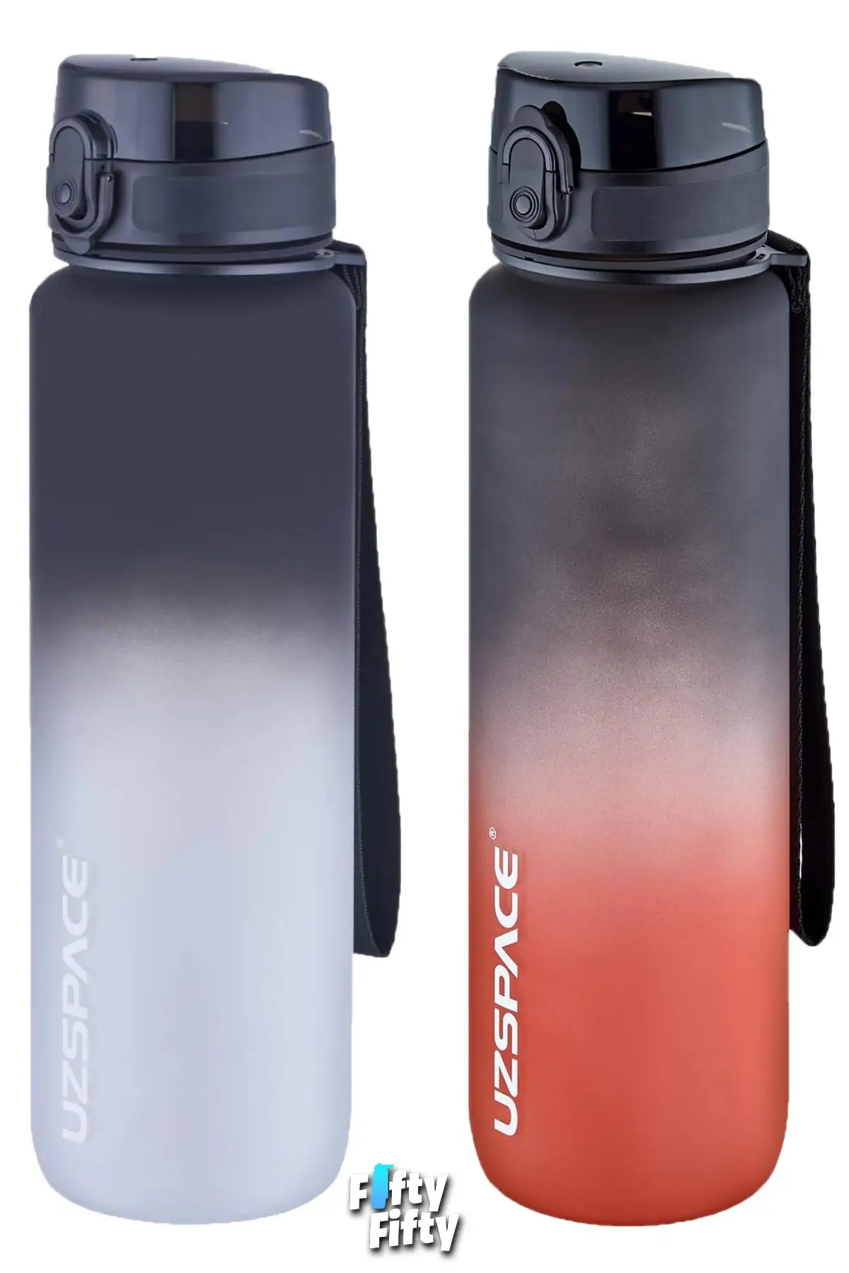 Uzspace 2`li Tritan Matara Seti 1000ml BÜYÜK BOY Çift Renk Softtouch FF Collection Tritan Su Matarası