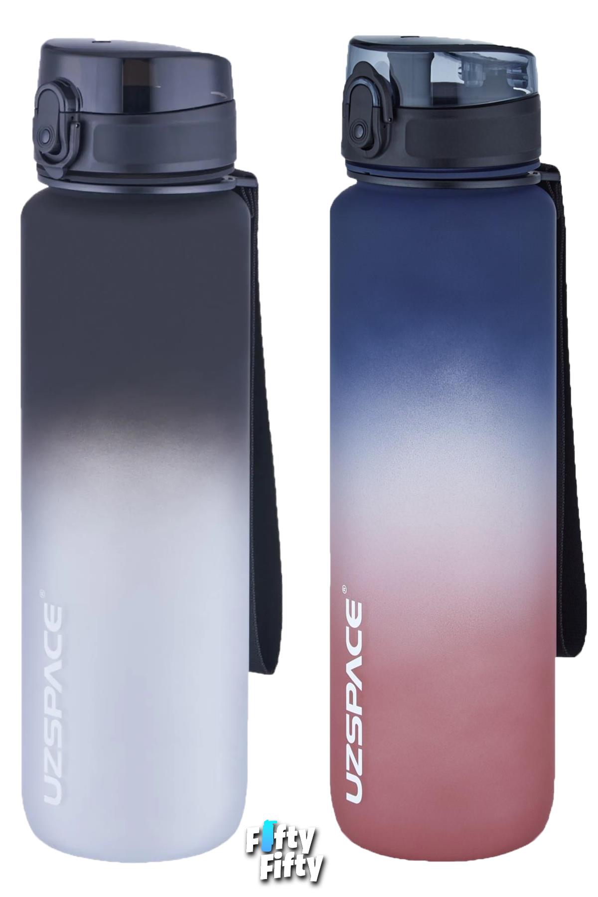 Uzspace 2`li Tritan Matara Seti 1000ml BÜYÜK BOY Çift Renk Softtouch FF Collection Tritan Su Matarası