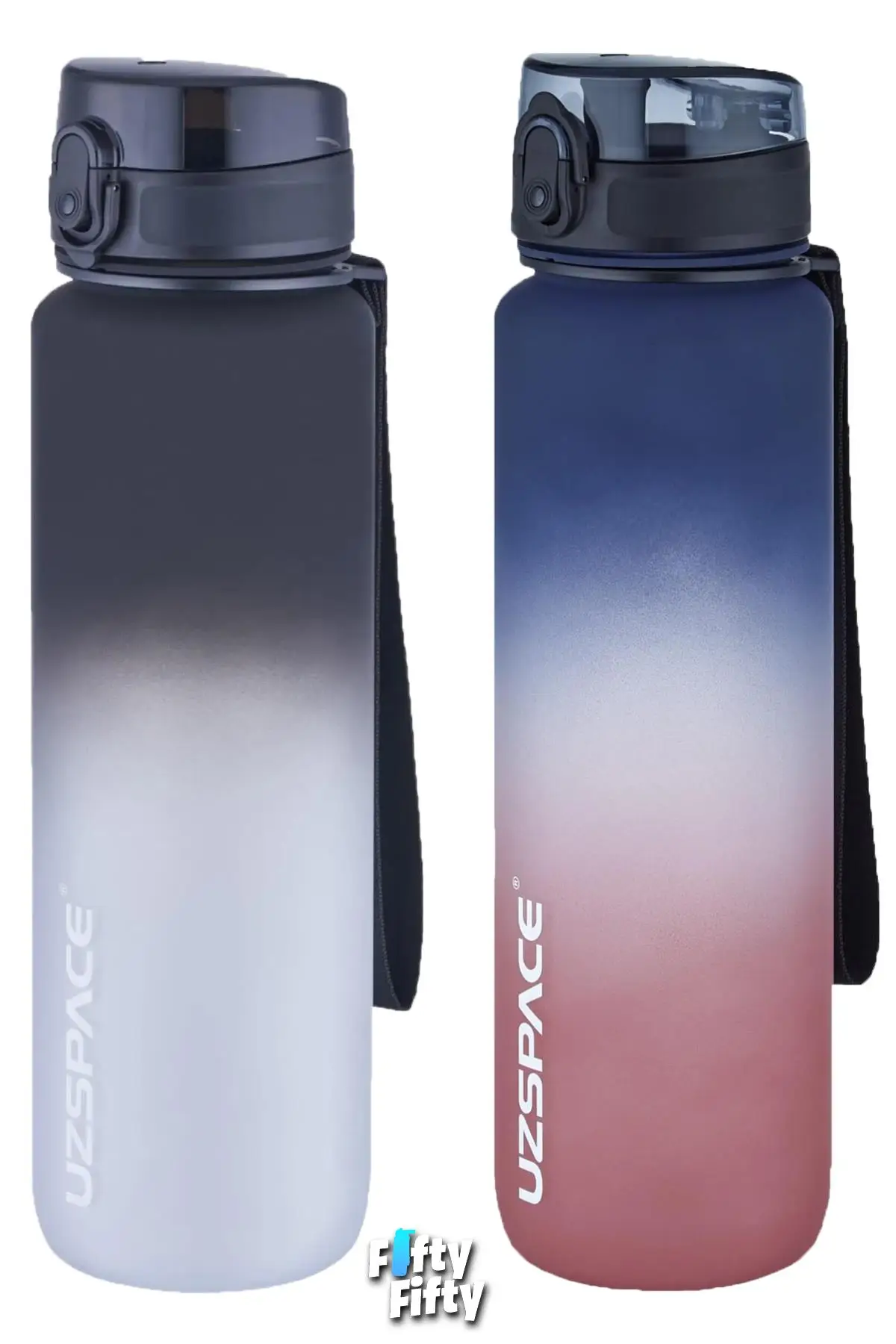 Uzspace 2`li Tritan Matara Seti 1000ml BÜYÜK BOY Çift Renk Softtouch FF Collection Tritan Su Matarası