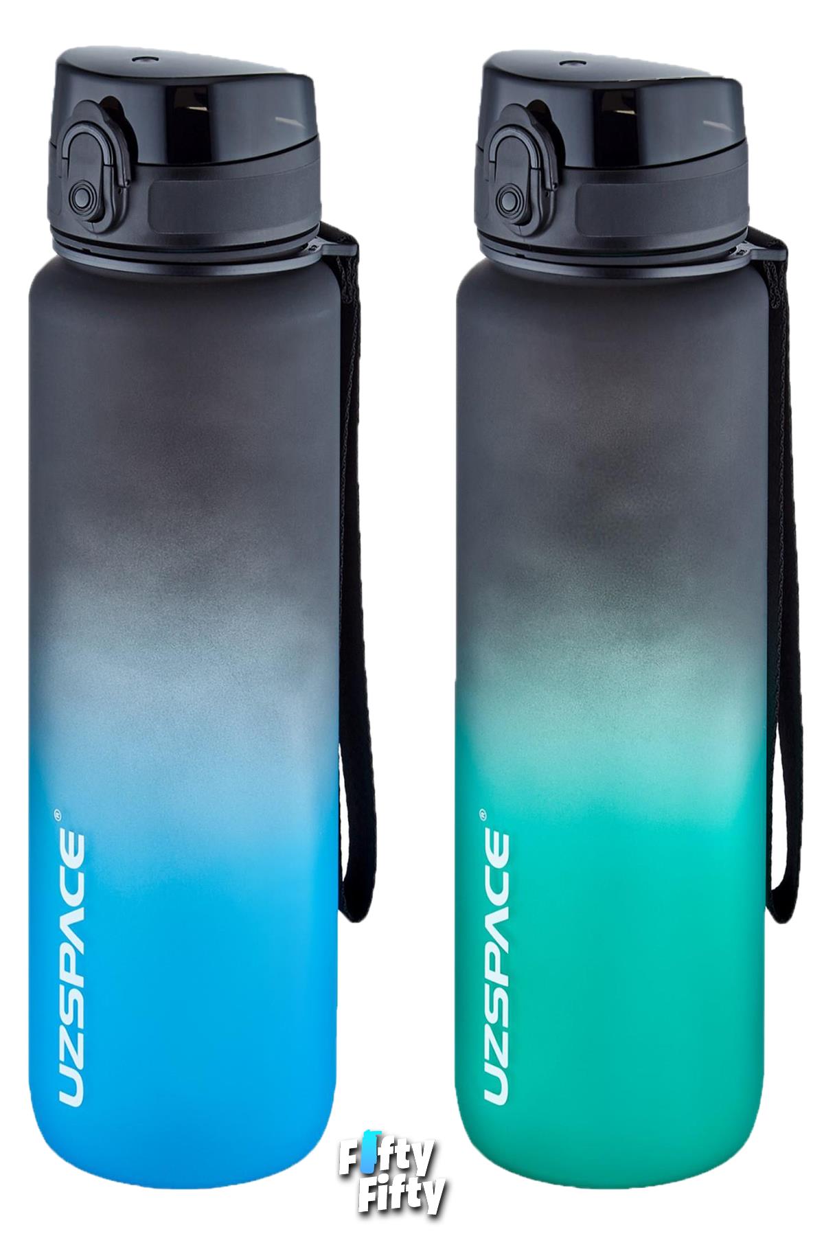 Uzspace 2`li Tritan Matara Seti 1000ml BÜYÜK BOY Çift Renk Softtouch FF Collection Tritan Su Matarası