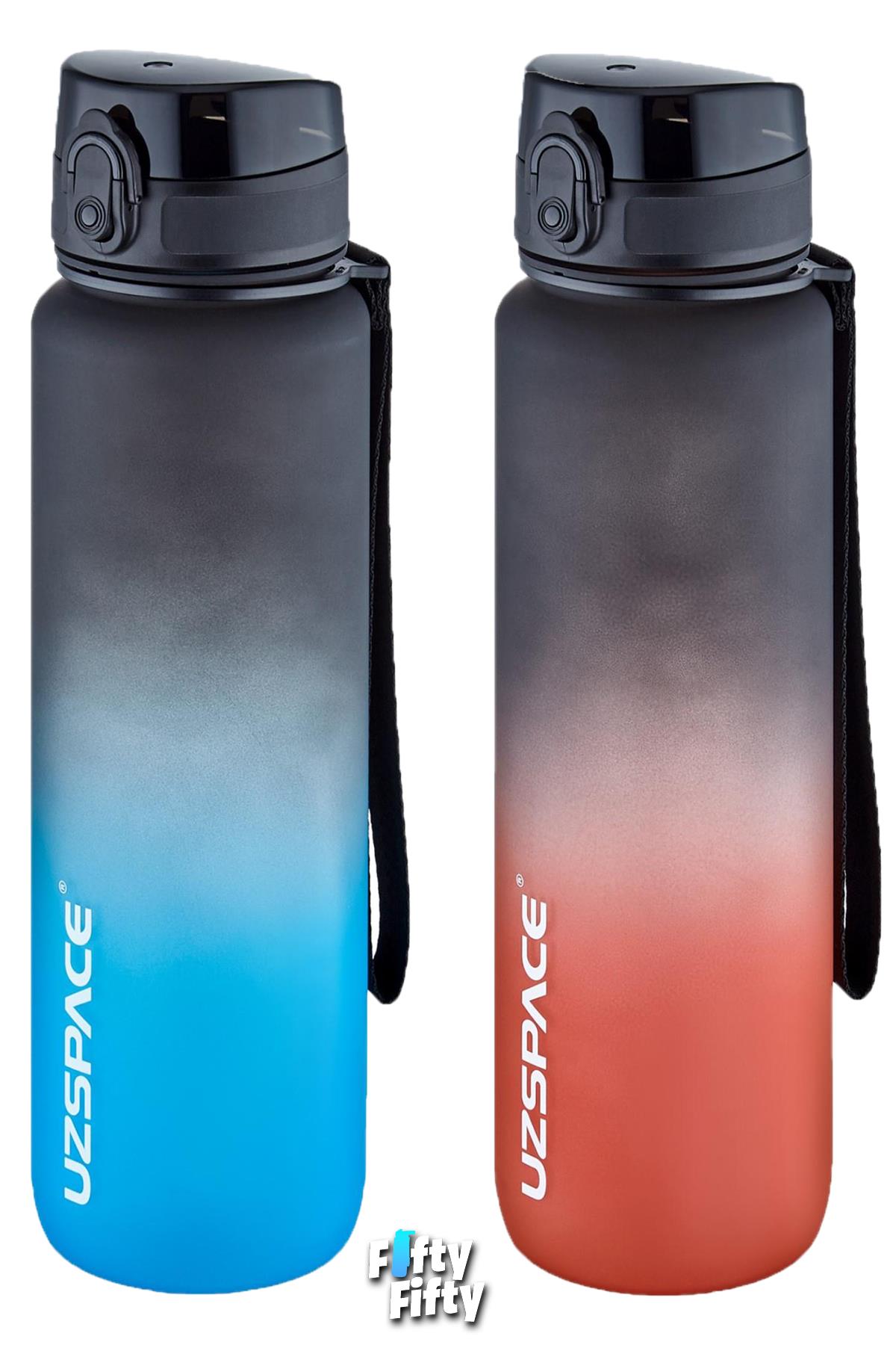 Uzspace 2`li Tritan Matara Seti 1000ml BÜYÜK BOY Çift Renk Softtouch FF Collection Tritan Su Matarası