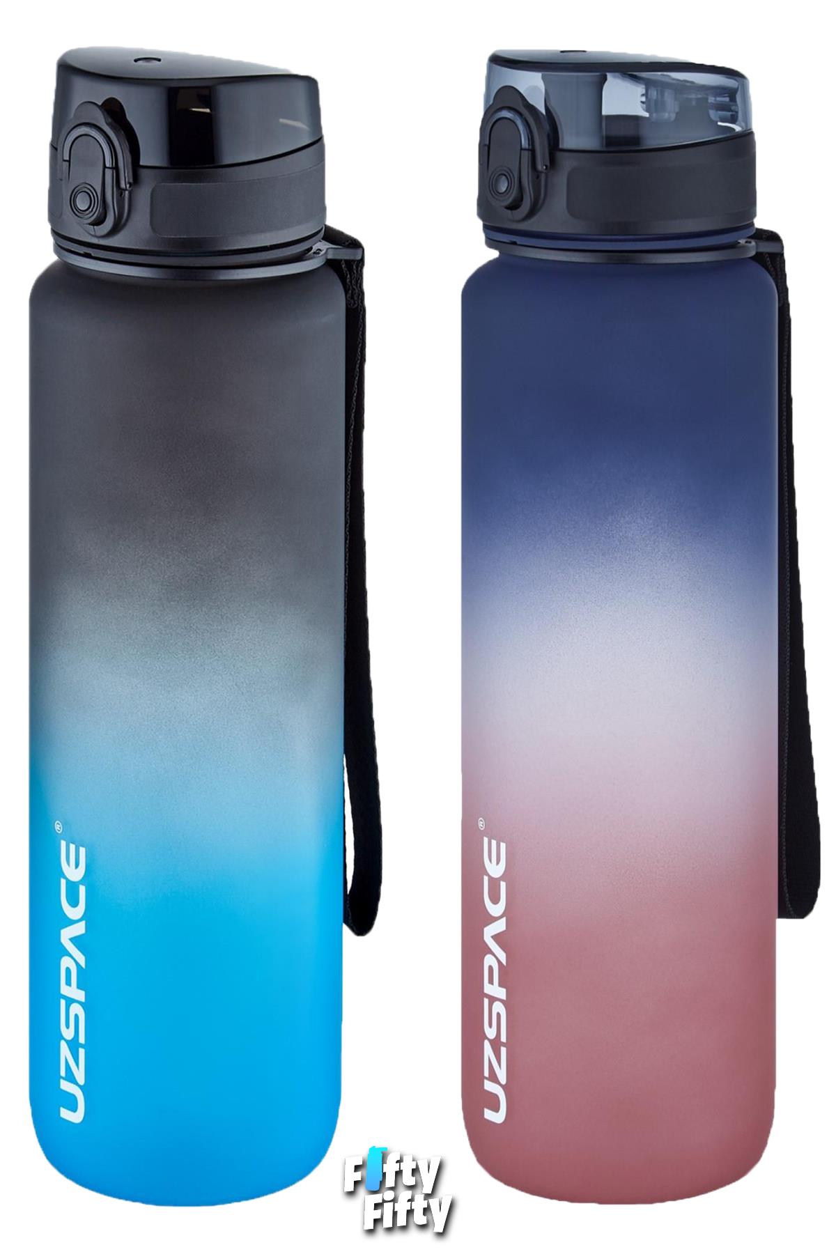 Uzspace 2`li Tritan Matara Seti 1000ml BÜYÜK BOY Çift Renk Softtouch FF Collection Tritan Su Matarası