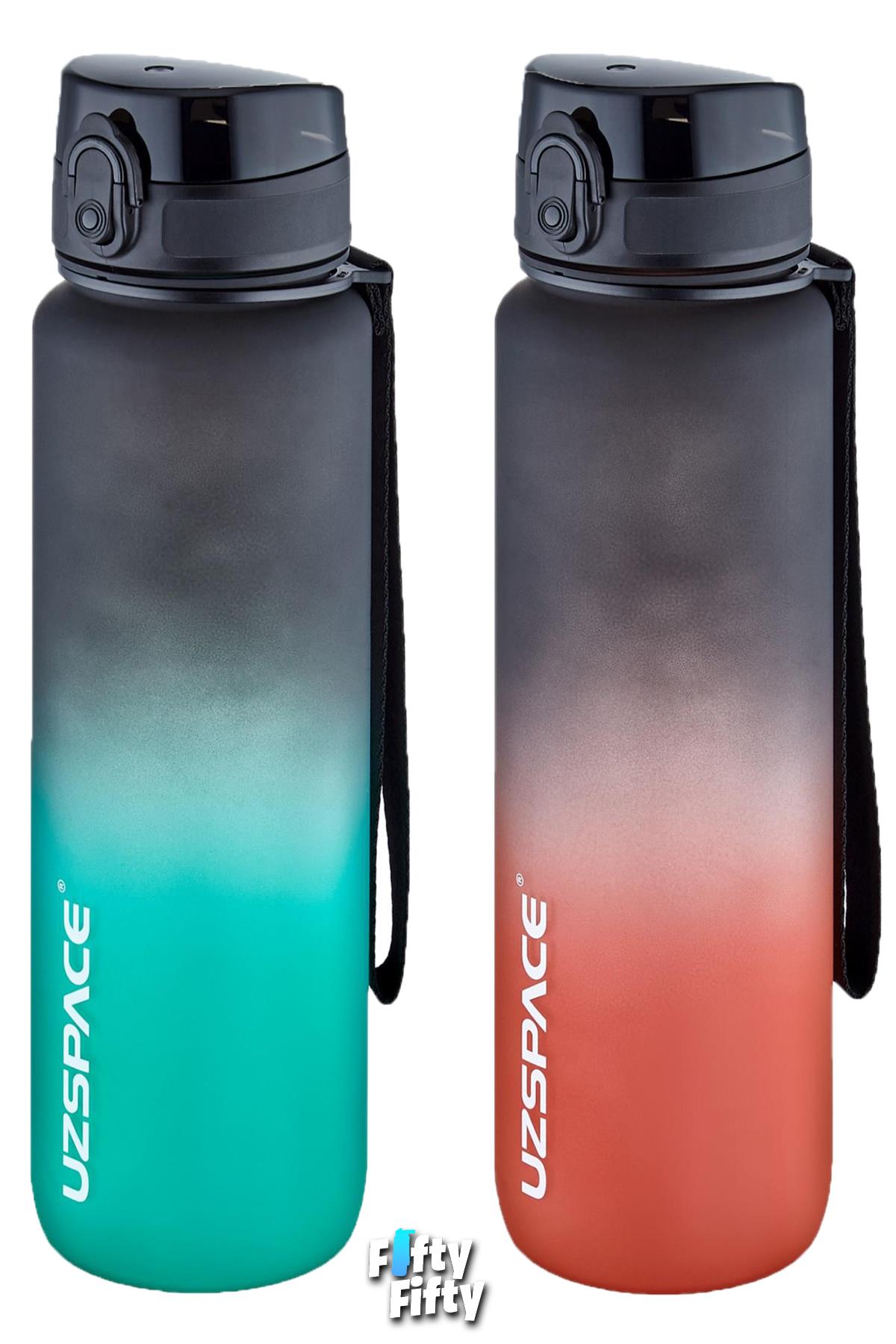 Uzspace 2`li Tritan Matara Seti 1000ml BÜYÜK BOY Çift Renk Softtouch FF Collection Tritan Su Matarası