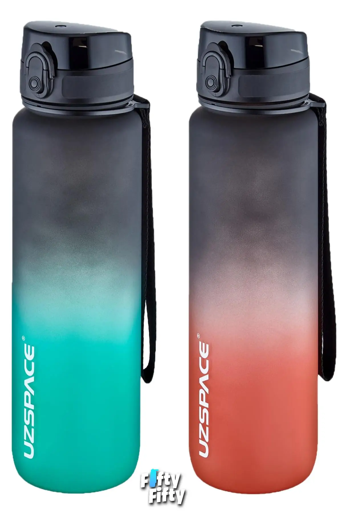 Uzspace 2`li Tritan Matara Seti 1000ml BÜYÜK BOY Çift Renk Softtouch FF Collection Tritan Su Matarası