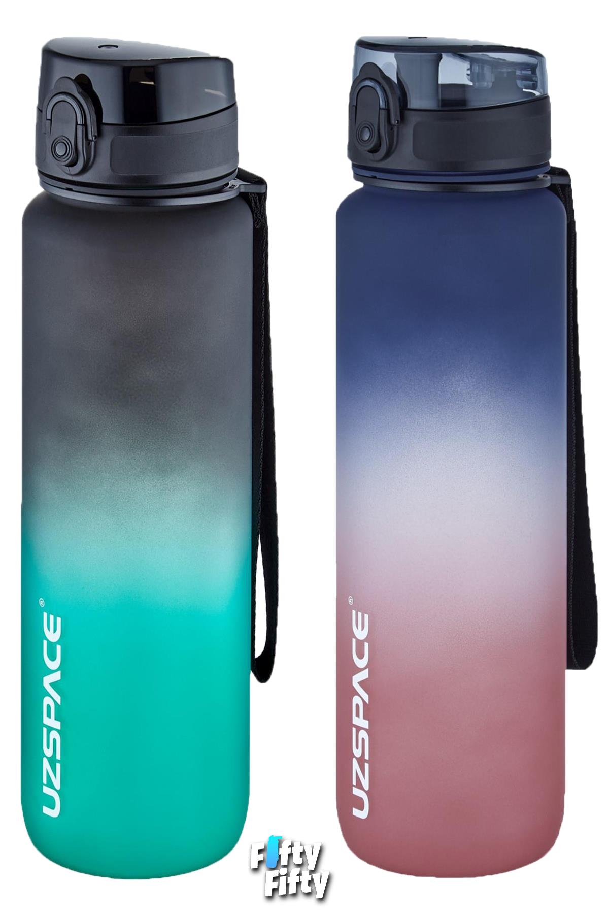 Uzspace 2`li Tritan Matara Seti 1000ml BÜYÜK BOY Çift Renk Softtouch FF Collection Tritan Su Matarası