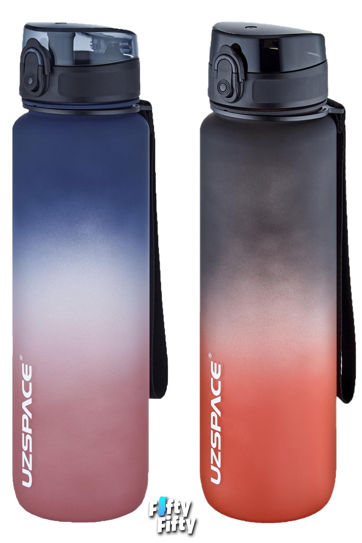 Uzspace 2`li Tritan Matara Seti 1000ml BÜYÜK BOY Çift Renk Softtouch FF Collection Tritan Su Matarası
