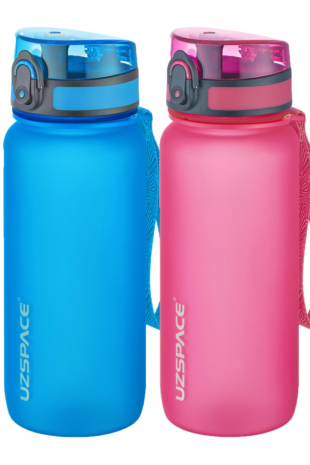 Uzspace 2'li Tritan Matara Seti 650 ml 14 Farklı Renk Seçeneği FiftyFifty - Mavi-Pembe