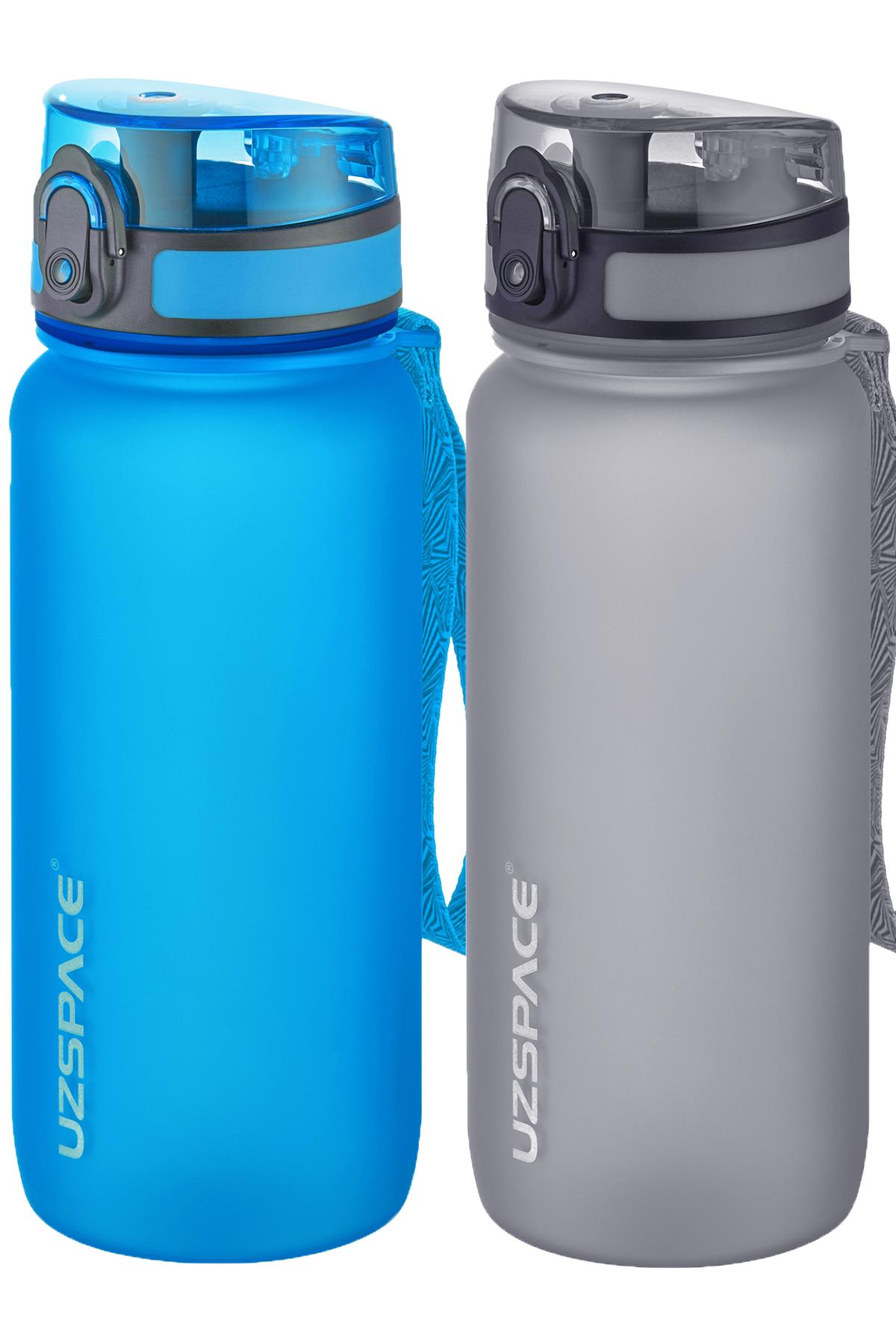 Uzspace 2'li Tritan Matara Seti 650 ml 14 Farklı Renk Seçeneği FiftyFifty - Mavi-Gri