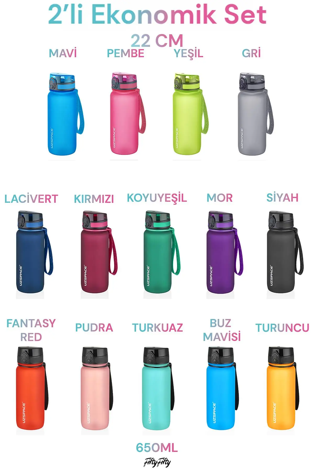 Uzspace 2`li Tritan Matara Seti 650 ml 14 Farklı Renk Seçeneği FiftyFifty