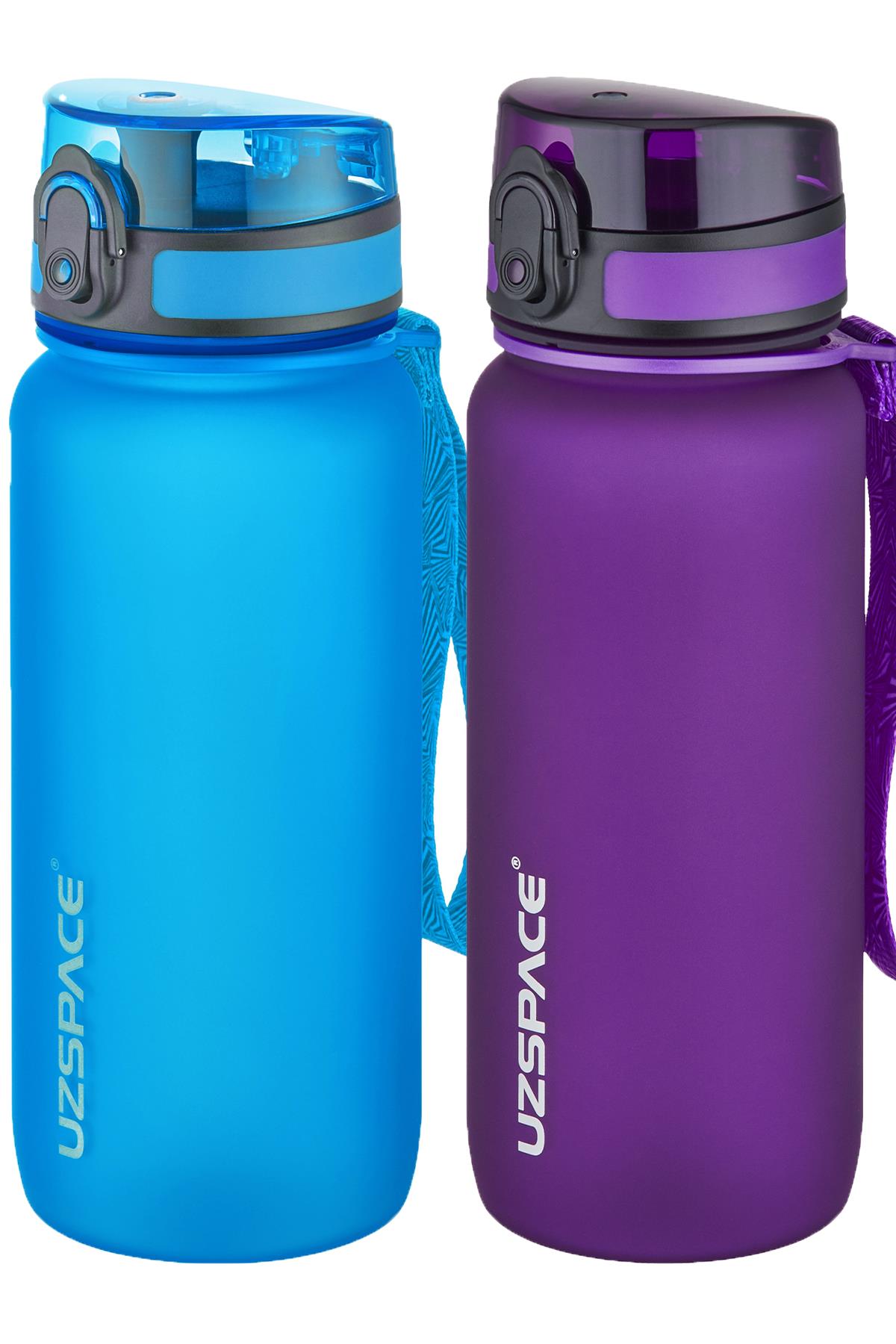 Uzspace 2'li Tritan Matara Seti 650 ml 14 Farklı Renk Seçeneği FiftyFifty - Mavi-Mor