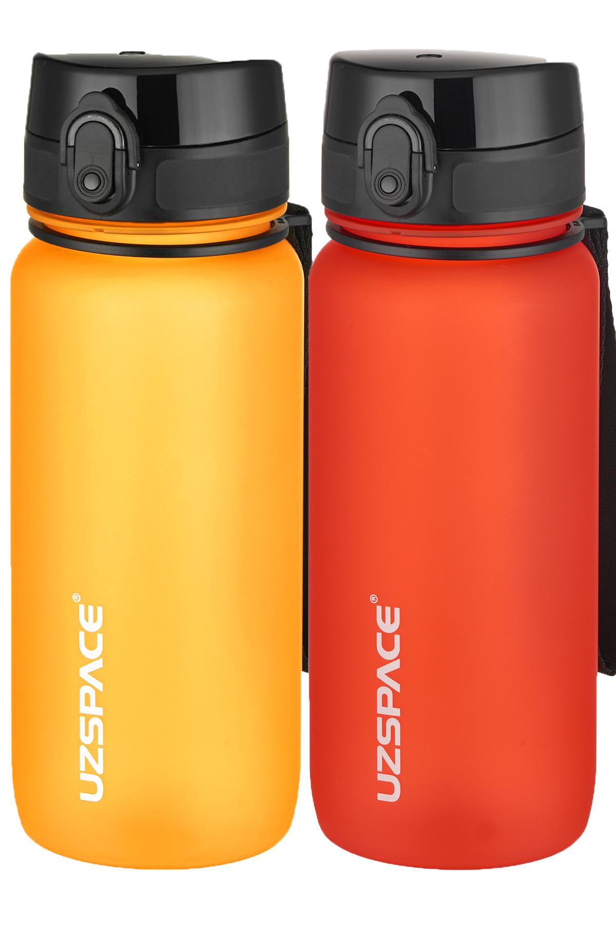 Uzspace 2'li Tritan Matara Seti 650 ml 14 Farklı Renk Seçeneği FiftyFifty - Turuncu-FantasyRed