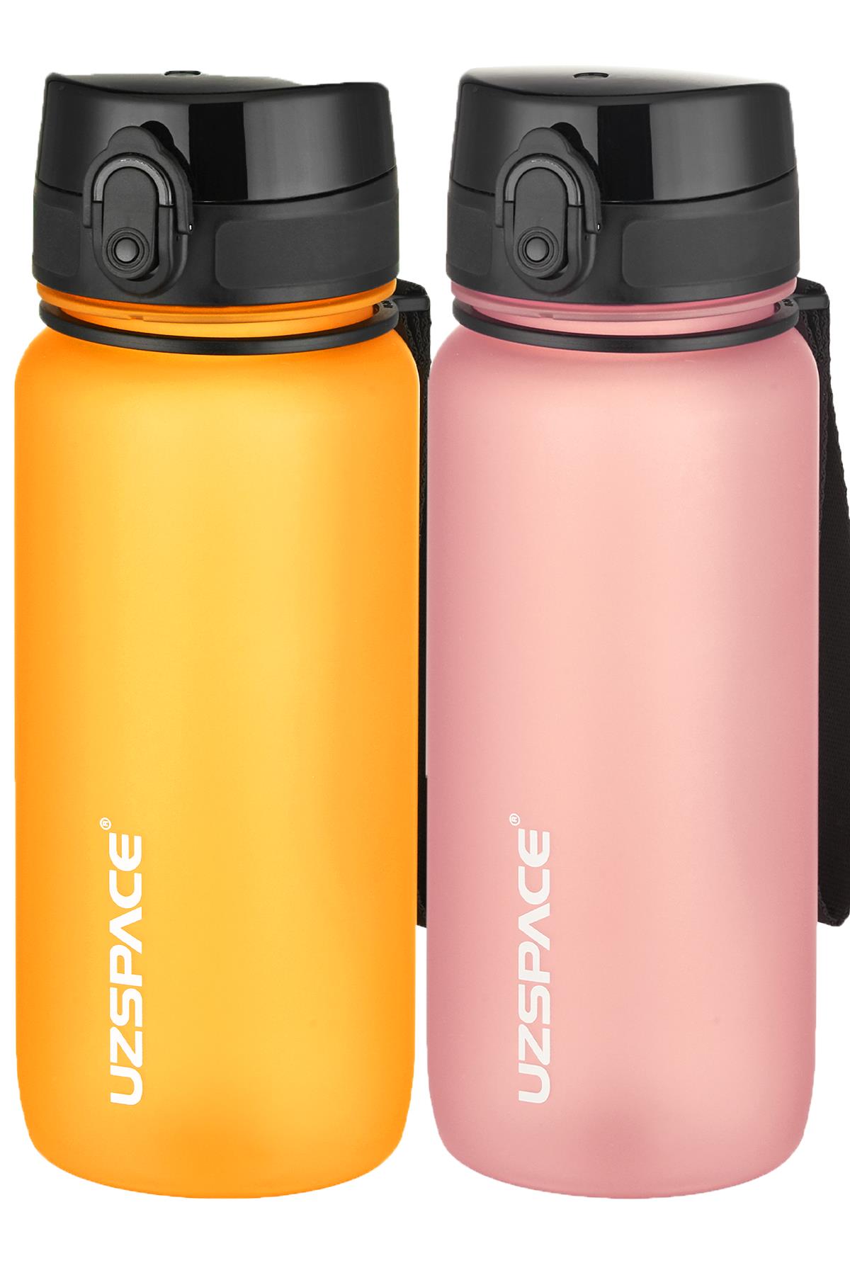 Uzspace 2'li Tritan Matara Seti 650 ml 14 Farklı Renk Seçeneği FiftyFifty - Turuncu-Pudra