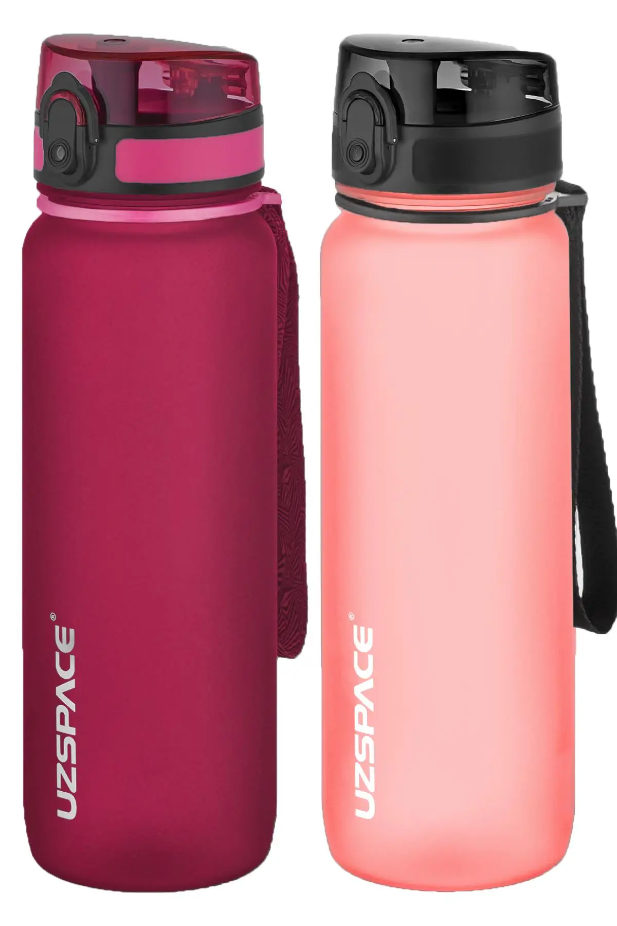 Uzspace 2'li Tritan Matara Seti 800 ml 14 Farklı Renk Seçeneği FiftyFifty - Kırmızı-Pudra