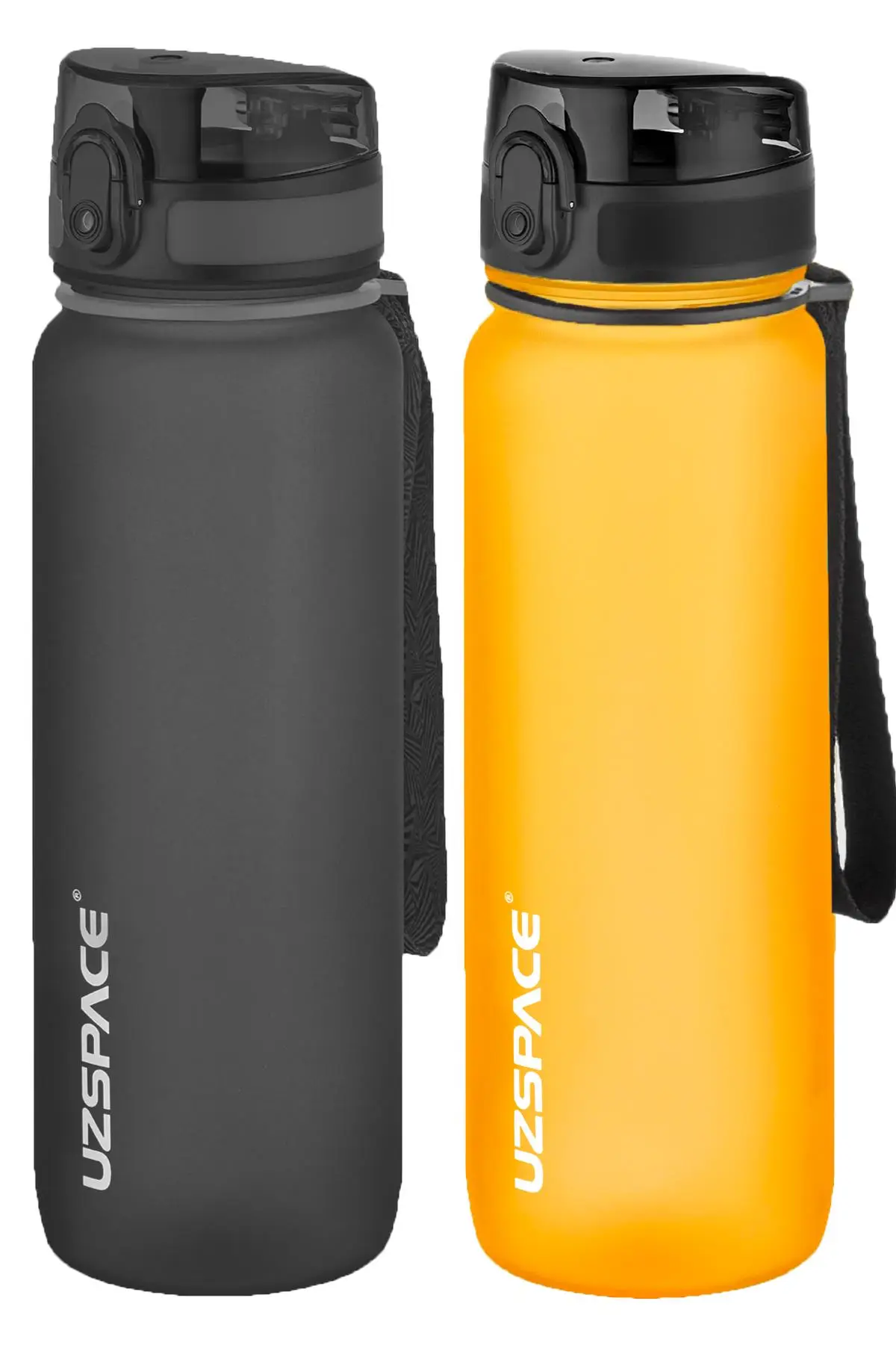 Uzspace 2'li Tritan Matara Seti 800 ml 14 Farklı Renk Seçeneği FiftyFifty - Siyah-Turuncu