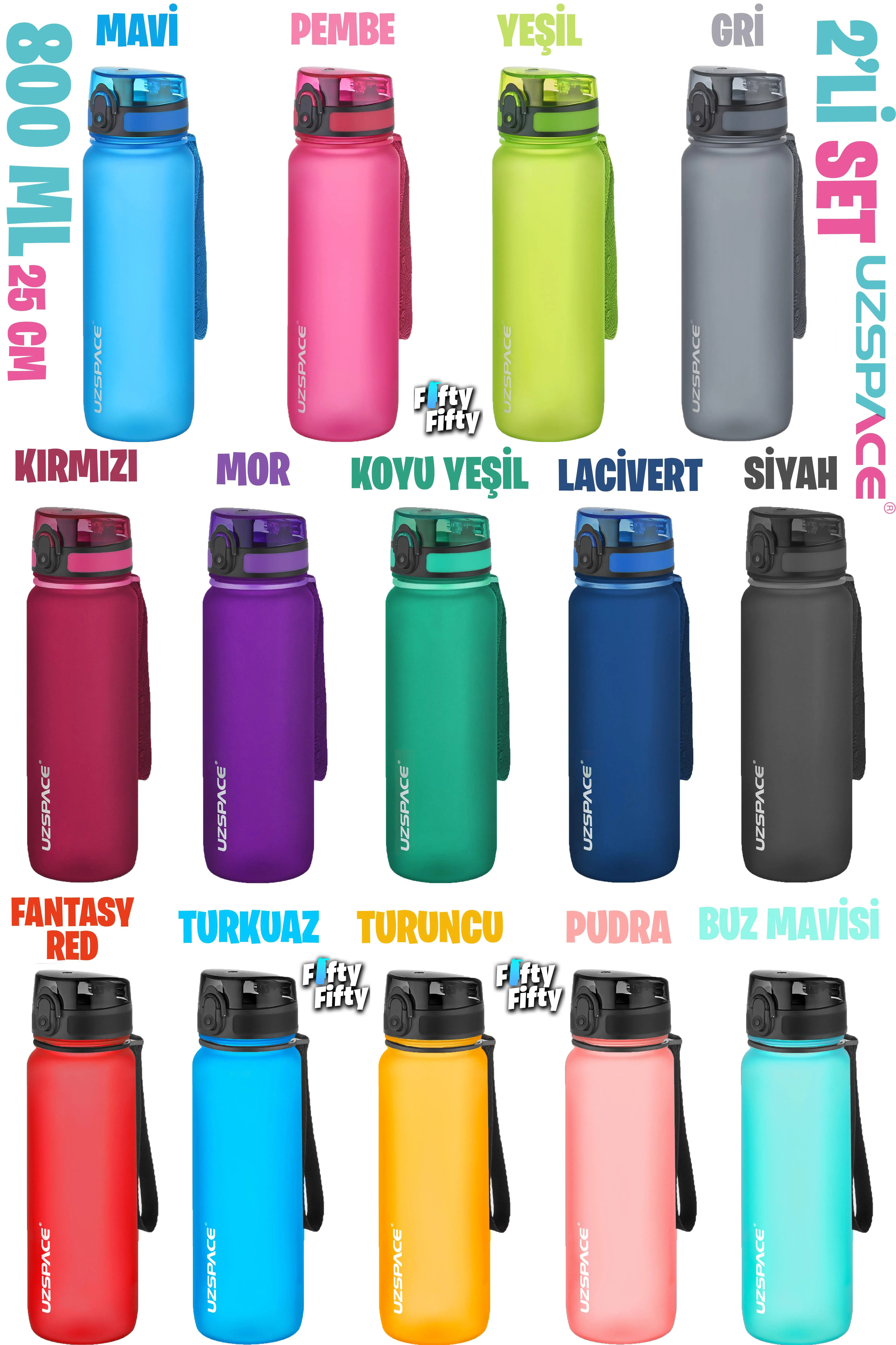 Uzspace 2`li Tritan Matara Seti 800 ml 14 Farklı Renk Seçeneği FiftyFifty