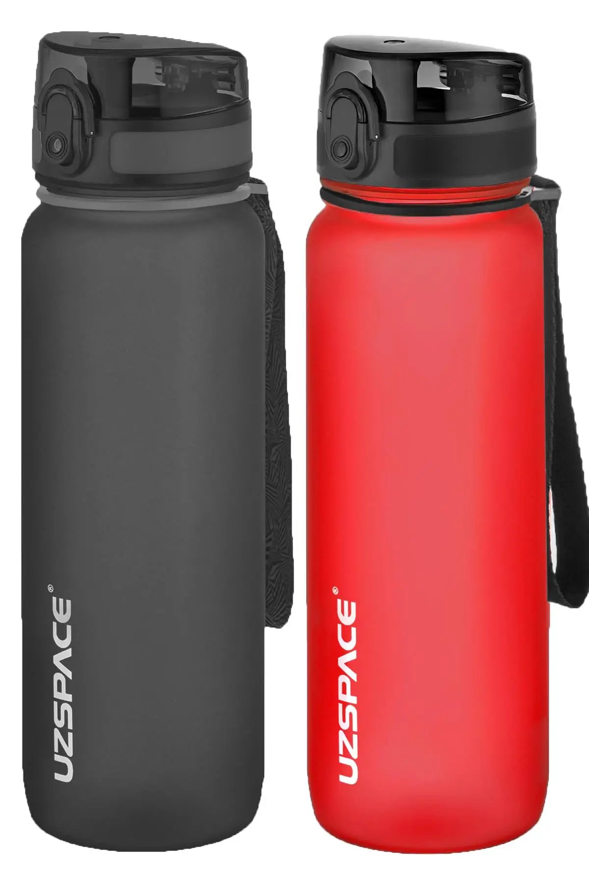 Uzspace 2'li Tritan Matara Seti 800 ml 14 Farklı Renk Seçeneği FiftyFifty - Siyah-FantasyRed