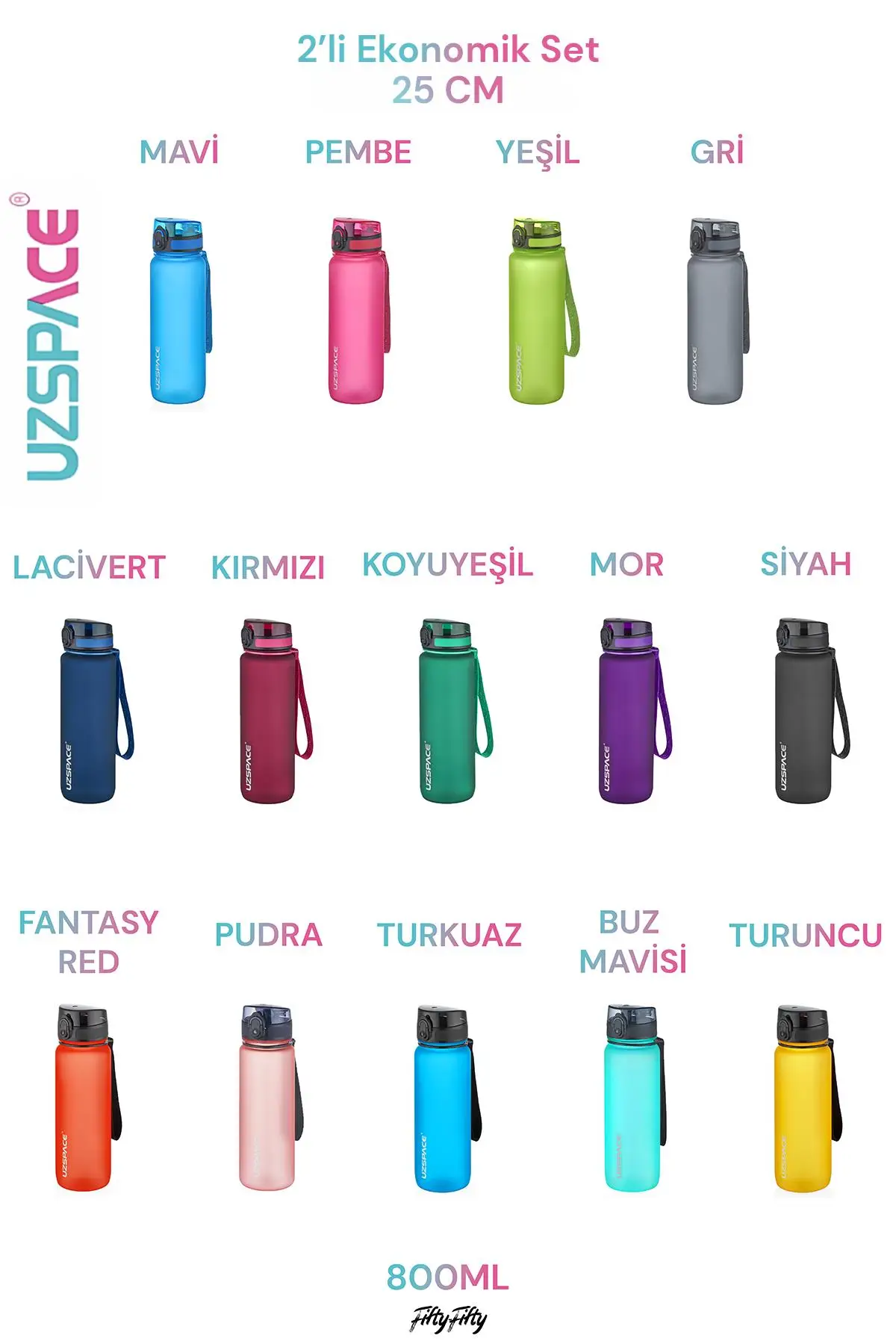Uzspace 2`li Tritan Matara Seti 800 ml 14 Farklı Renk Seçeneği FiftyFifty