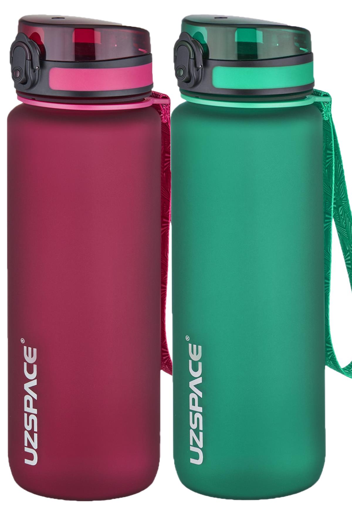 Uzspace 2'li Tritan Matara Seti 800 ml 14 Farklı Renk Seçeneği FiftyFifty - Kırmızı-KoyuYeşil